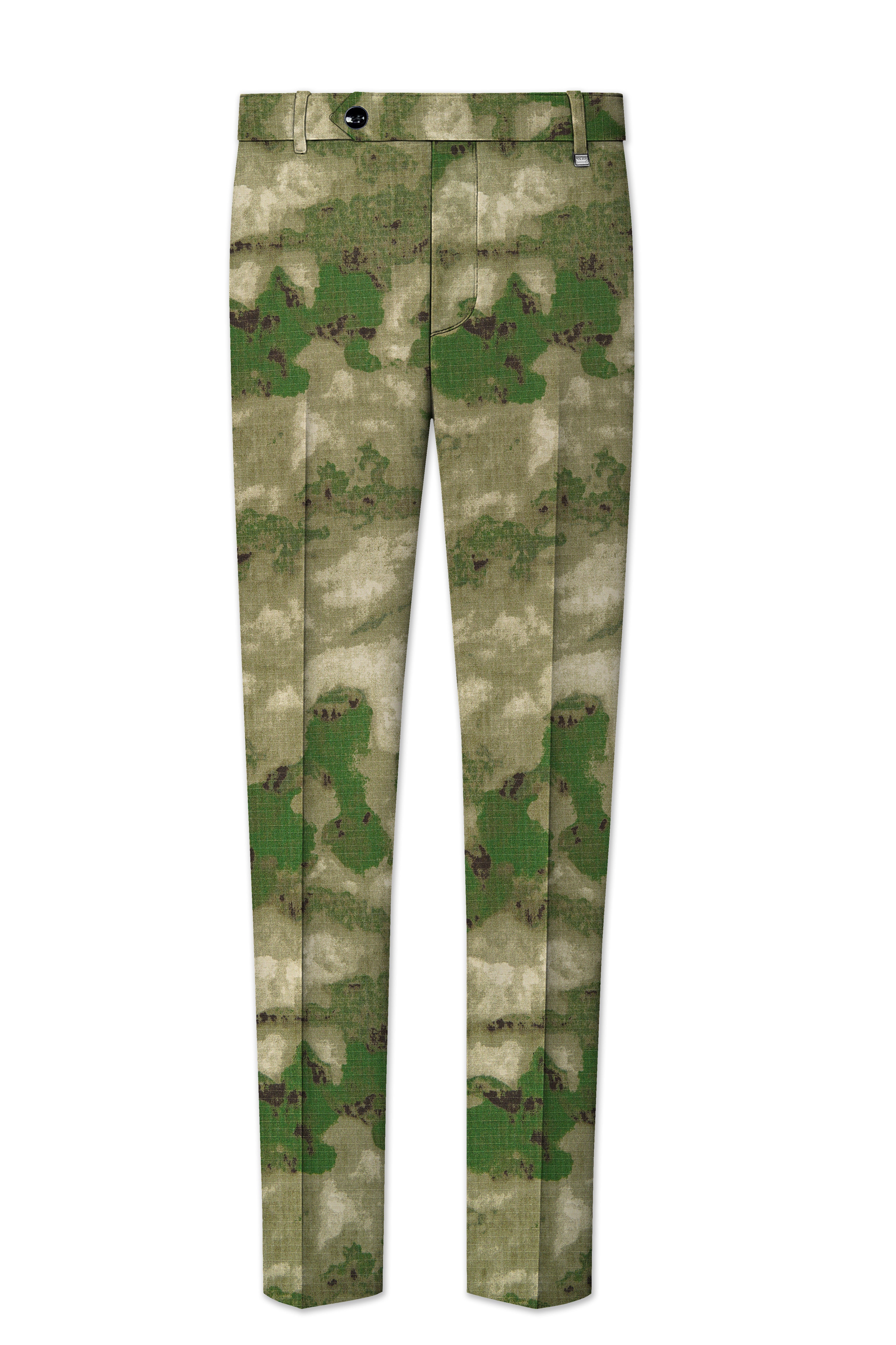 Virenza-Rifle Green and Wafer Cream Tie Dye Printed Premium Cotton Single Breasted Suit