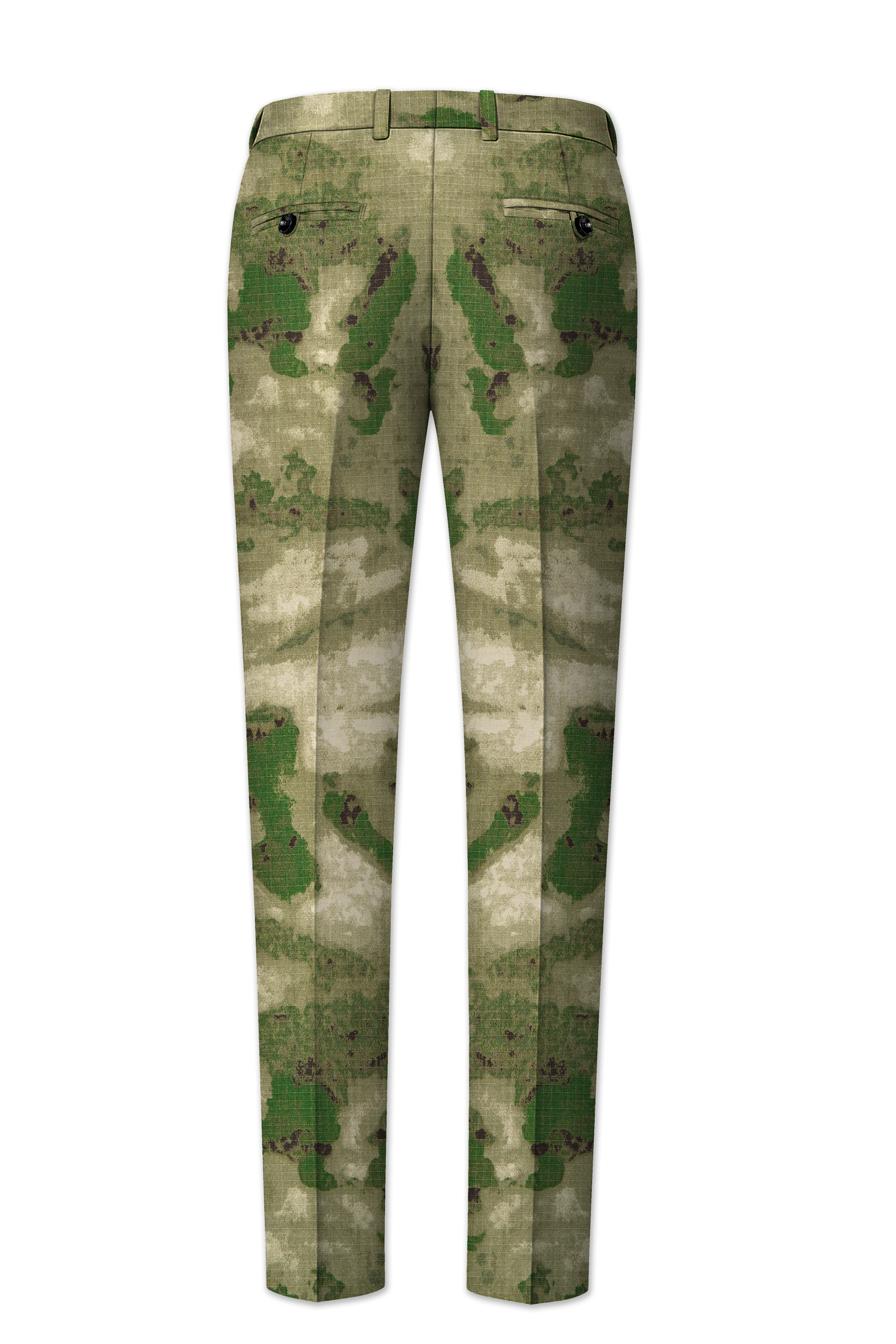 Virenza-Rifle Green and Wafer Cream Tie Dye Printed Premium Cotton Single Breasted Suit