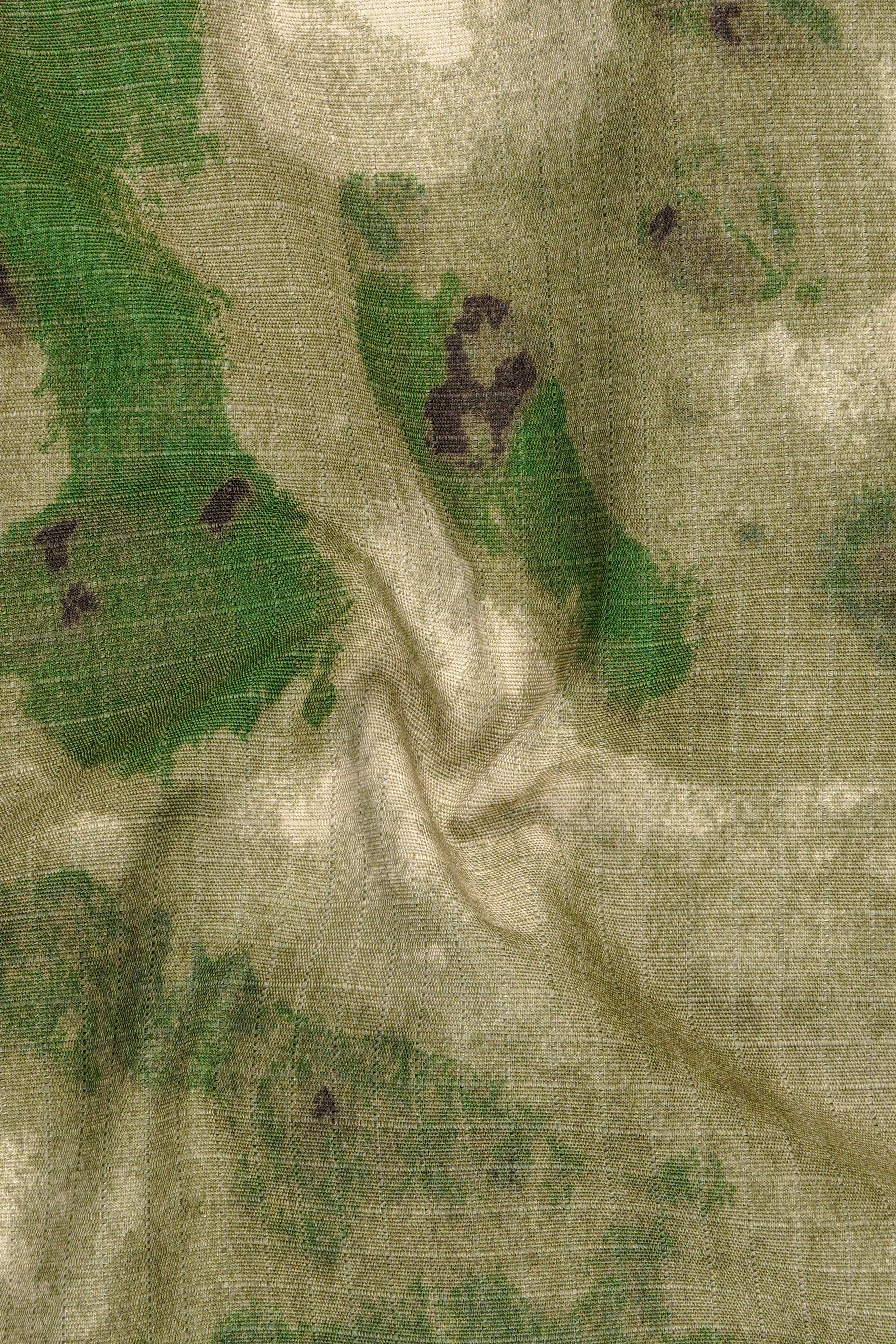 Virenza-Rifle Green and Wafer Cream Tie Dye Printed Premium Cotton Single Breasted Suit