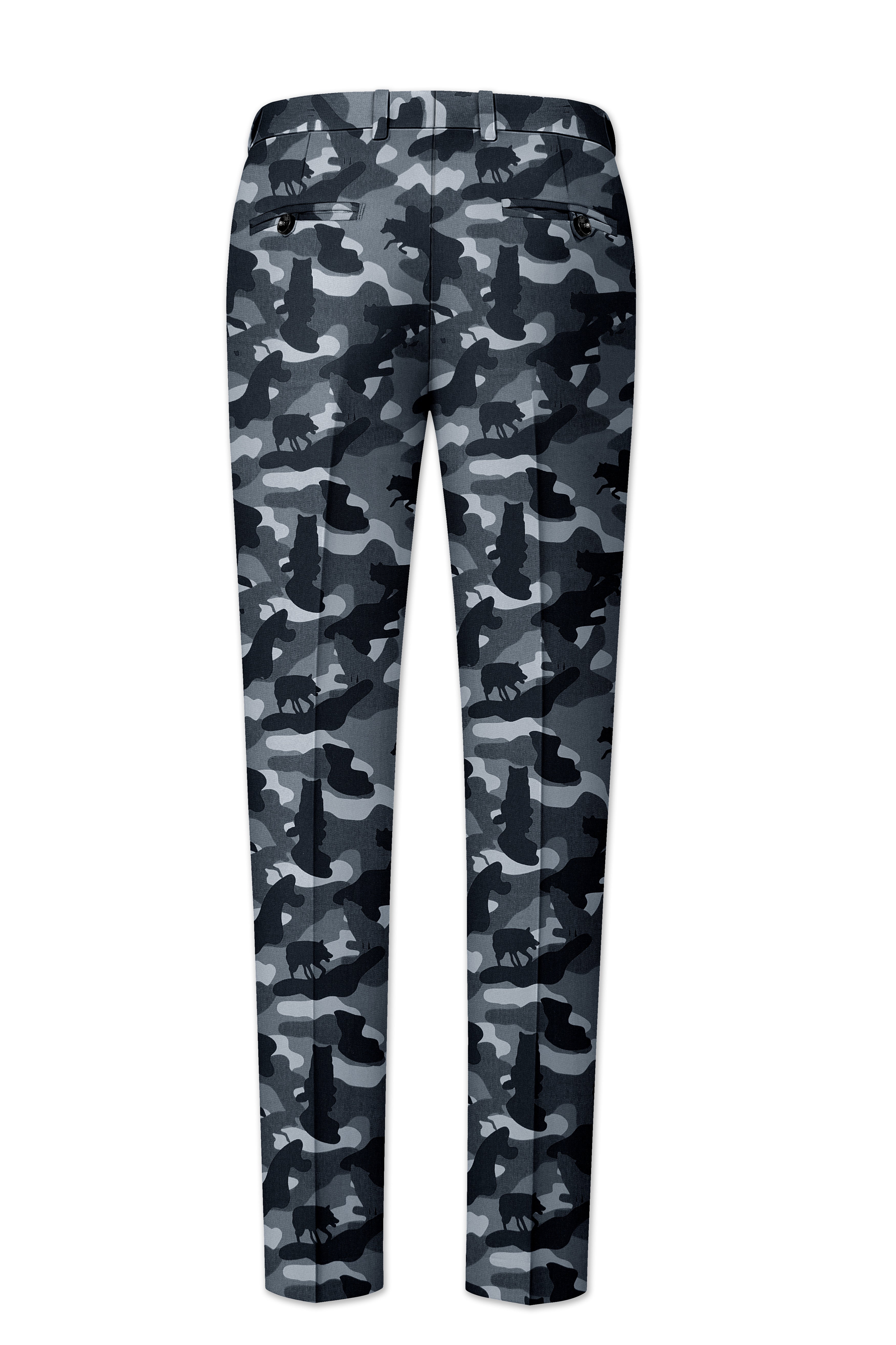 Obscaro-Carbon Gray And Cinder Black Camouflage Printed Cotton Single Breasted Suit