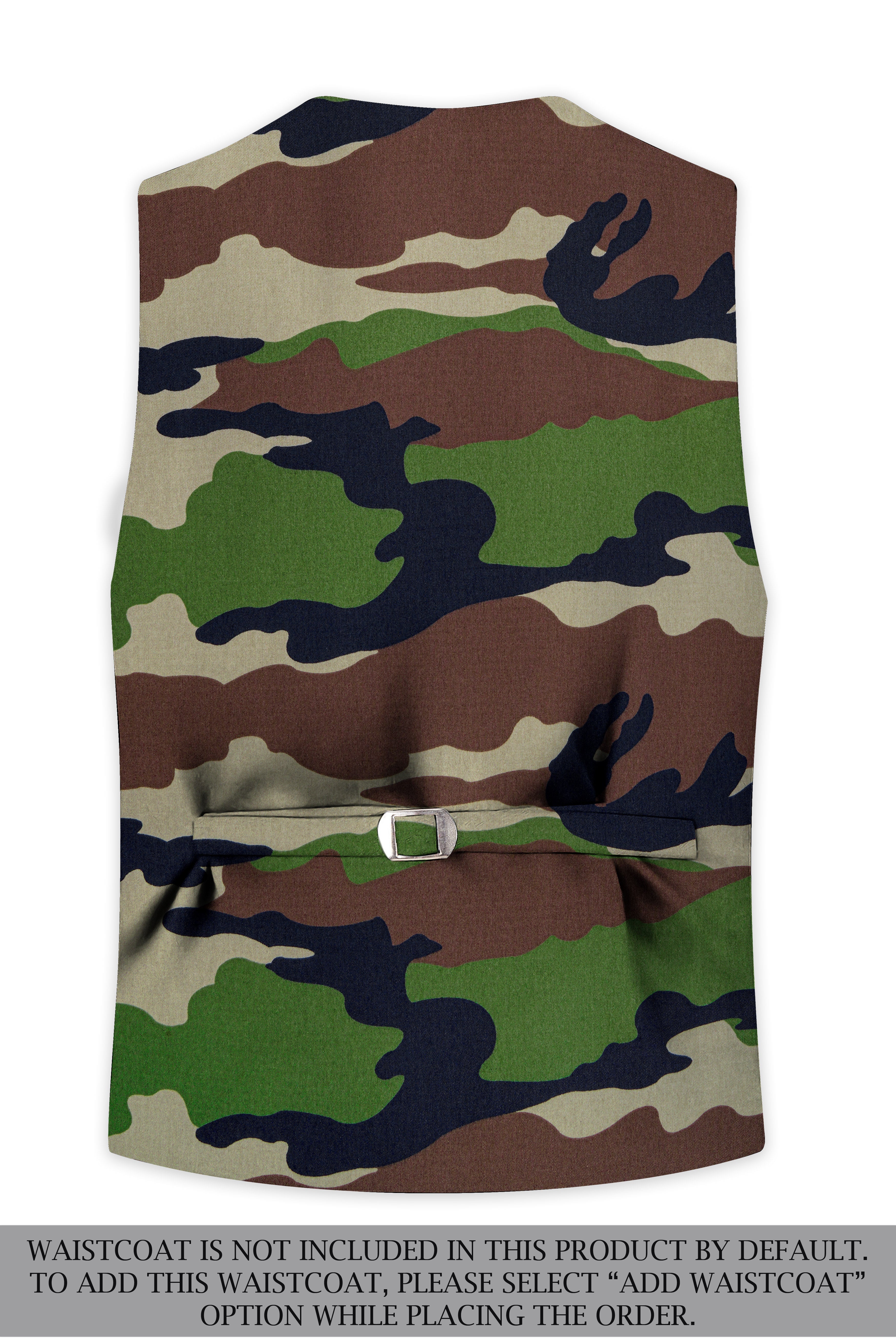 Aurever-Beaver Brown and Finch Green Camouflage Printed Premium Cotton Single Breasted Suit