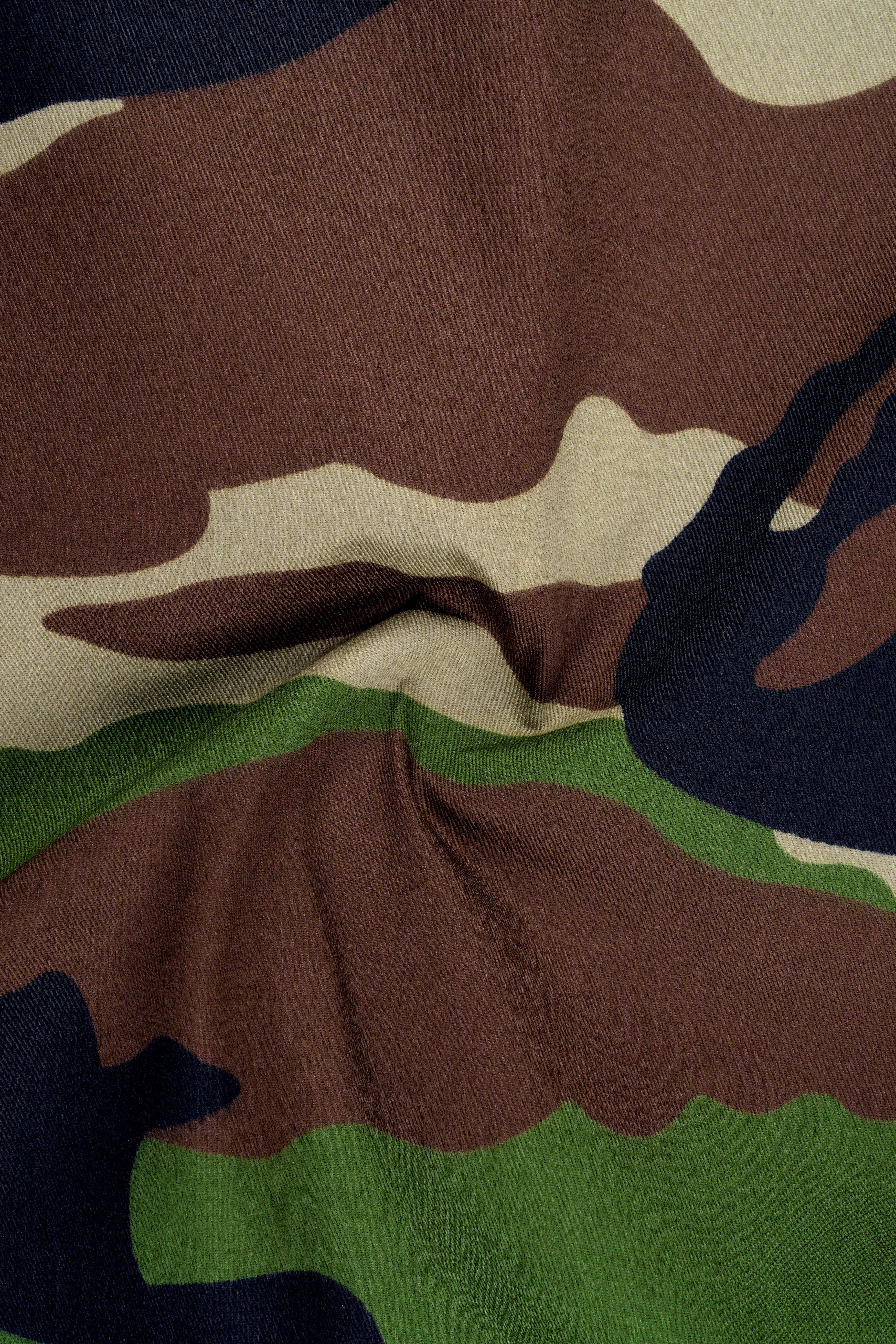 Aurever-Beaver Brown and Finch Green Camouflage Printed Premium Cotton Single Breasted Suit