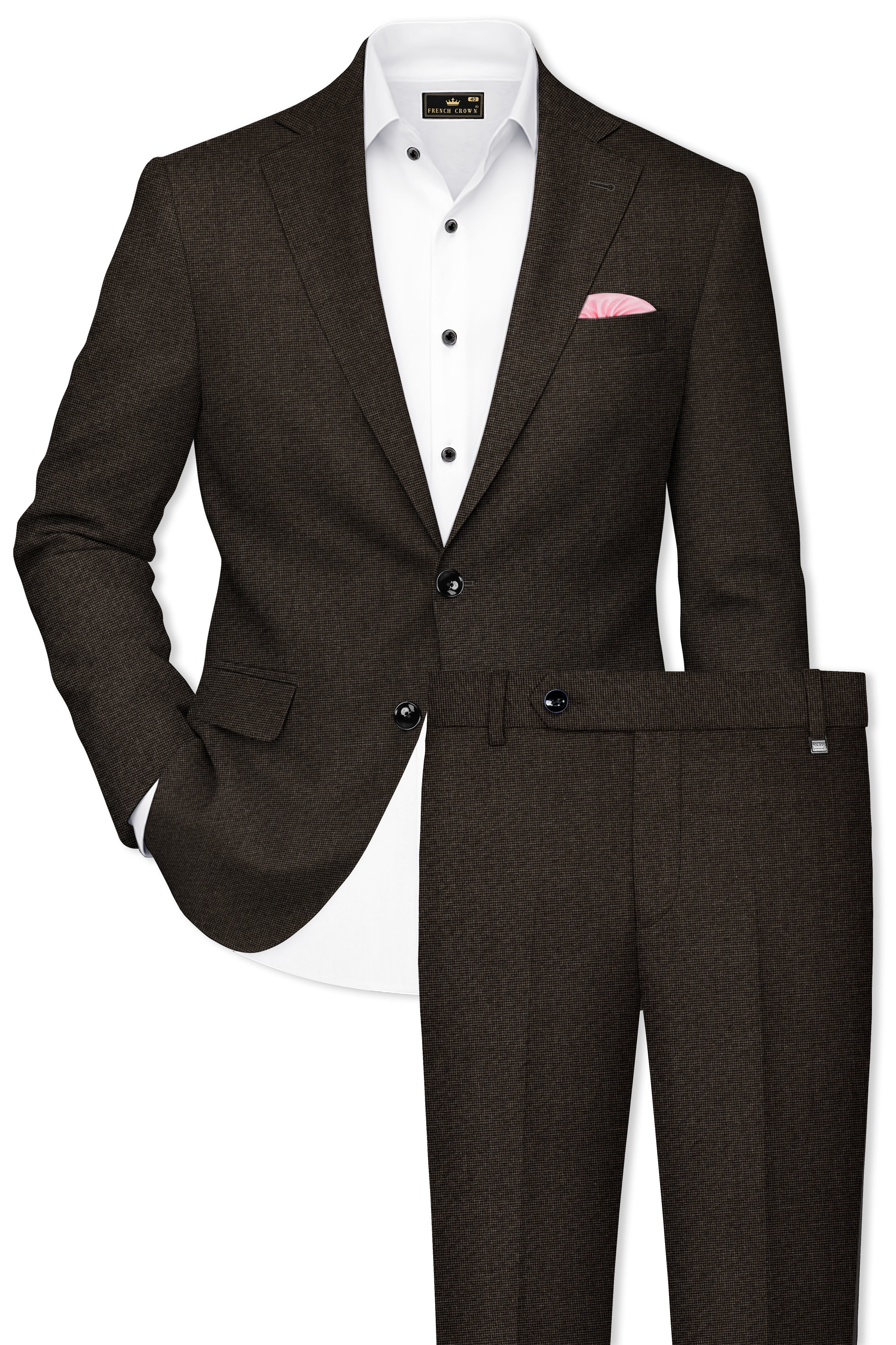 Bistrano-Acadia Brown Textured Wool Rich Single Breasted Suit