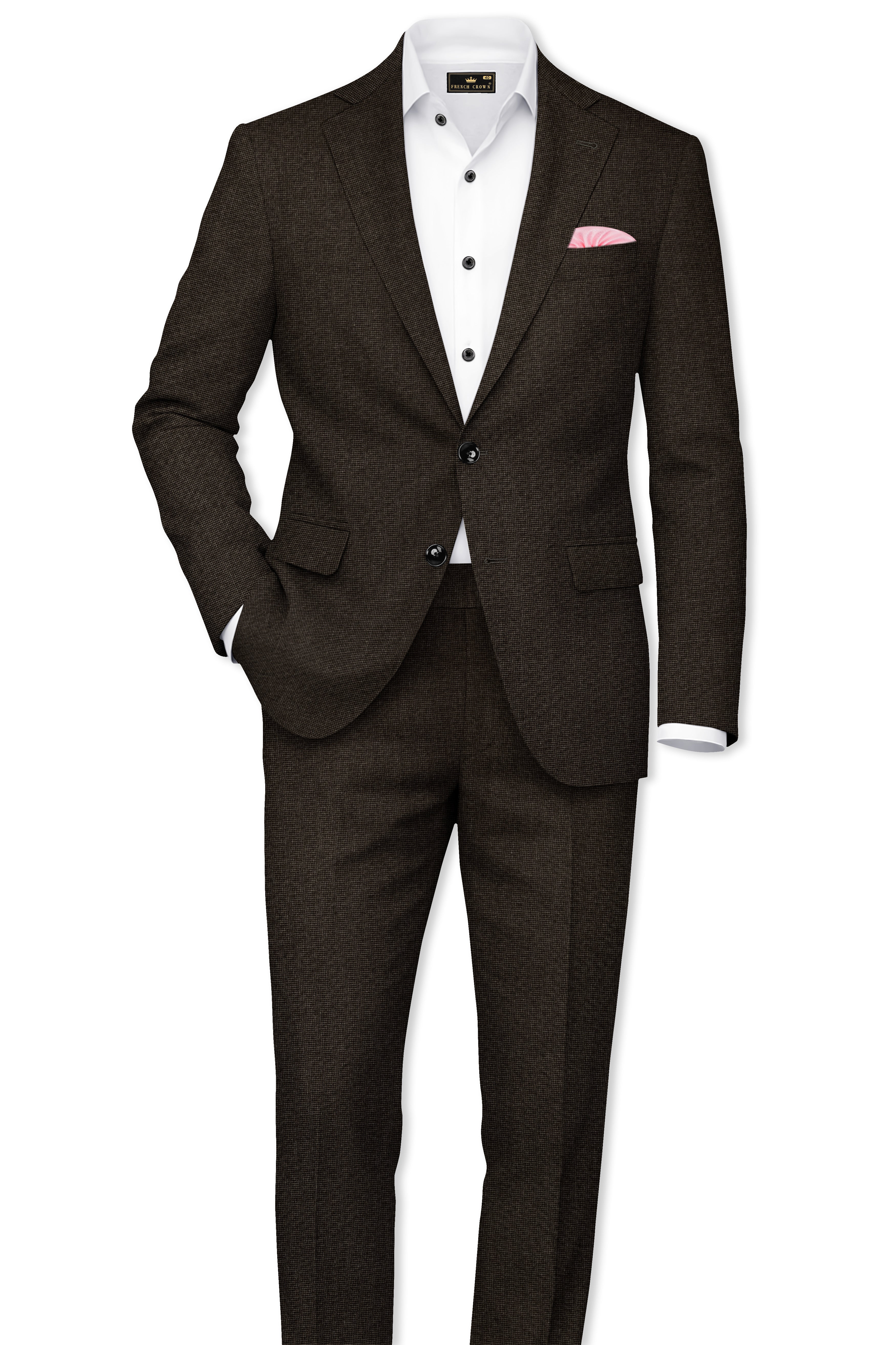 Bistrano-Acadia Brown Textured Wool Rich Single Breasted Suit