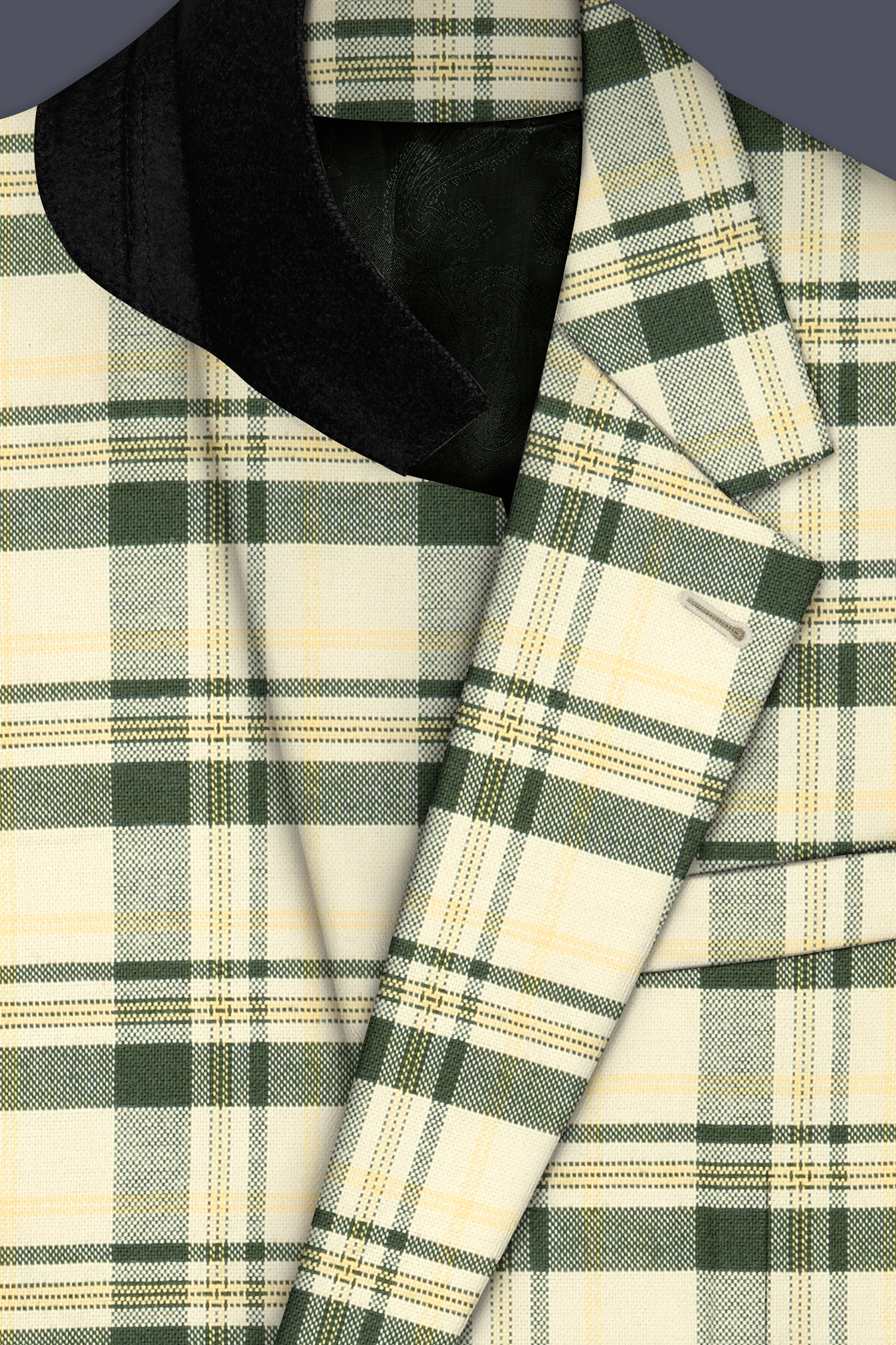 Swivoro-Swizzle Cream And Rangitoto Green Plaid Premium Cotton Single Breasted Suit