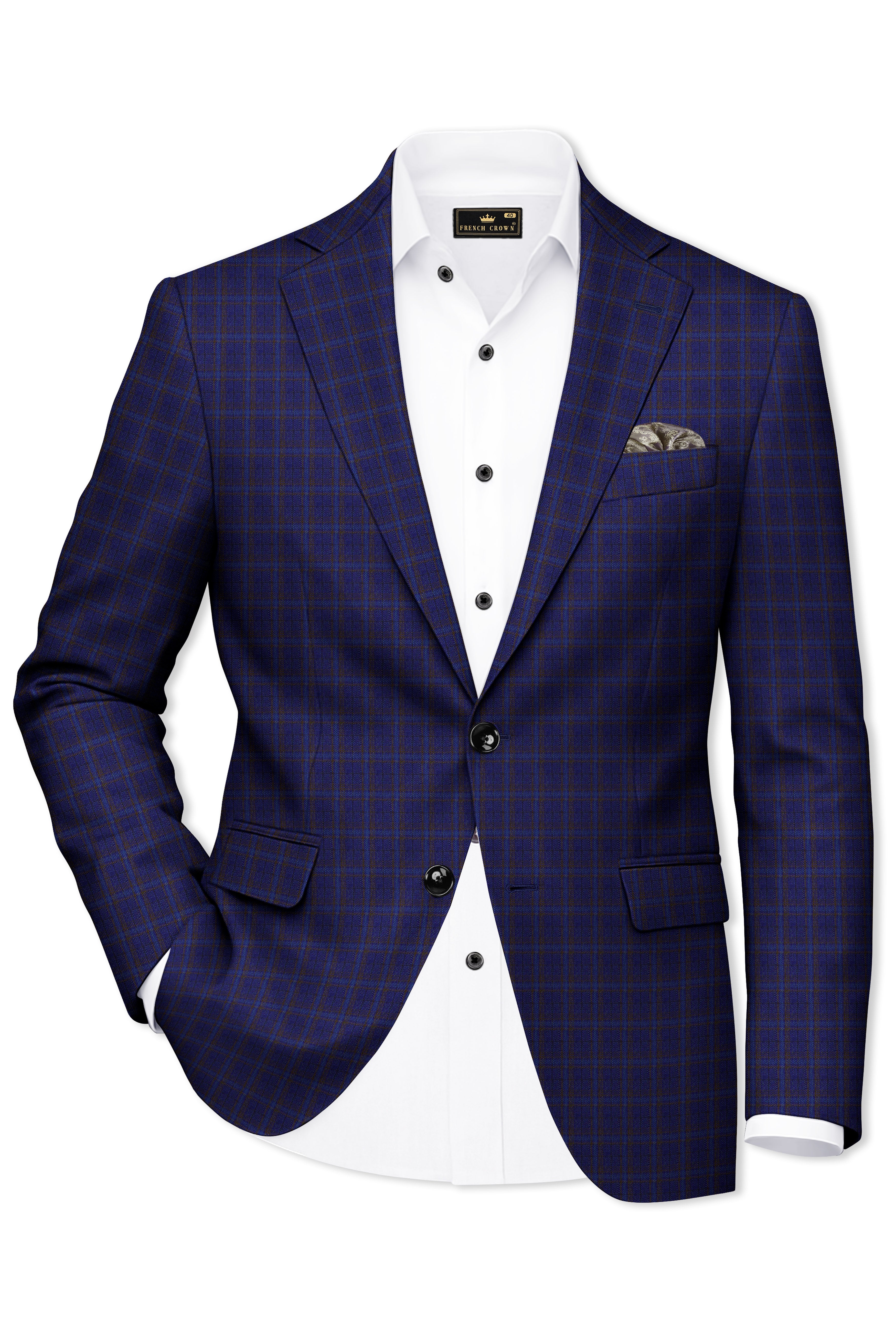 Plaivoro-Halti Blue Plaid Wool Rich Single Breasted Suit