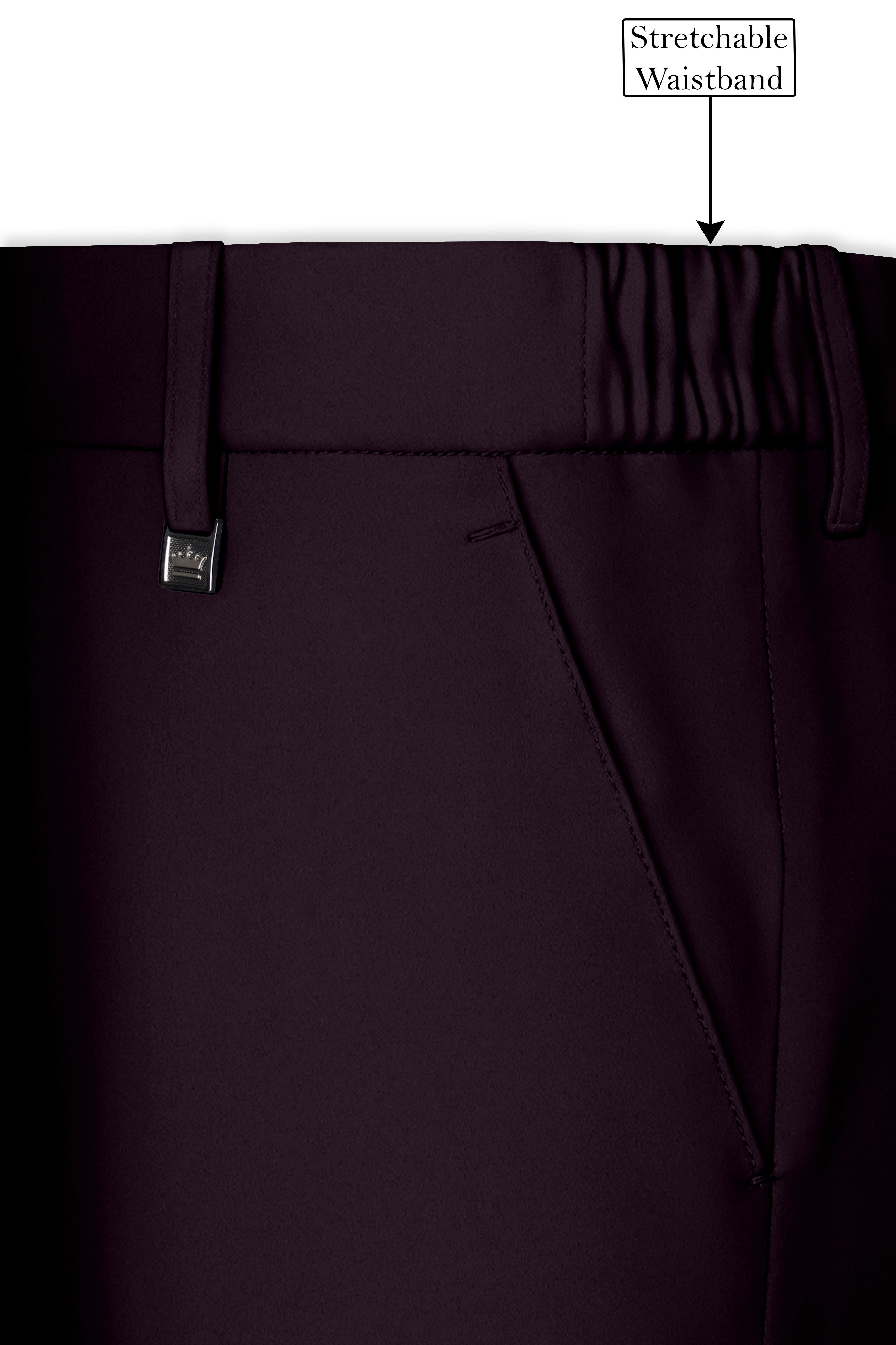 Marenzo-Korean Seal Maroon 4-Way Stretch Wrinkle-Free Wool Rich Bandhgala Suit