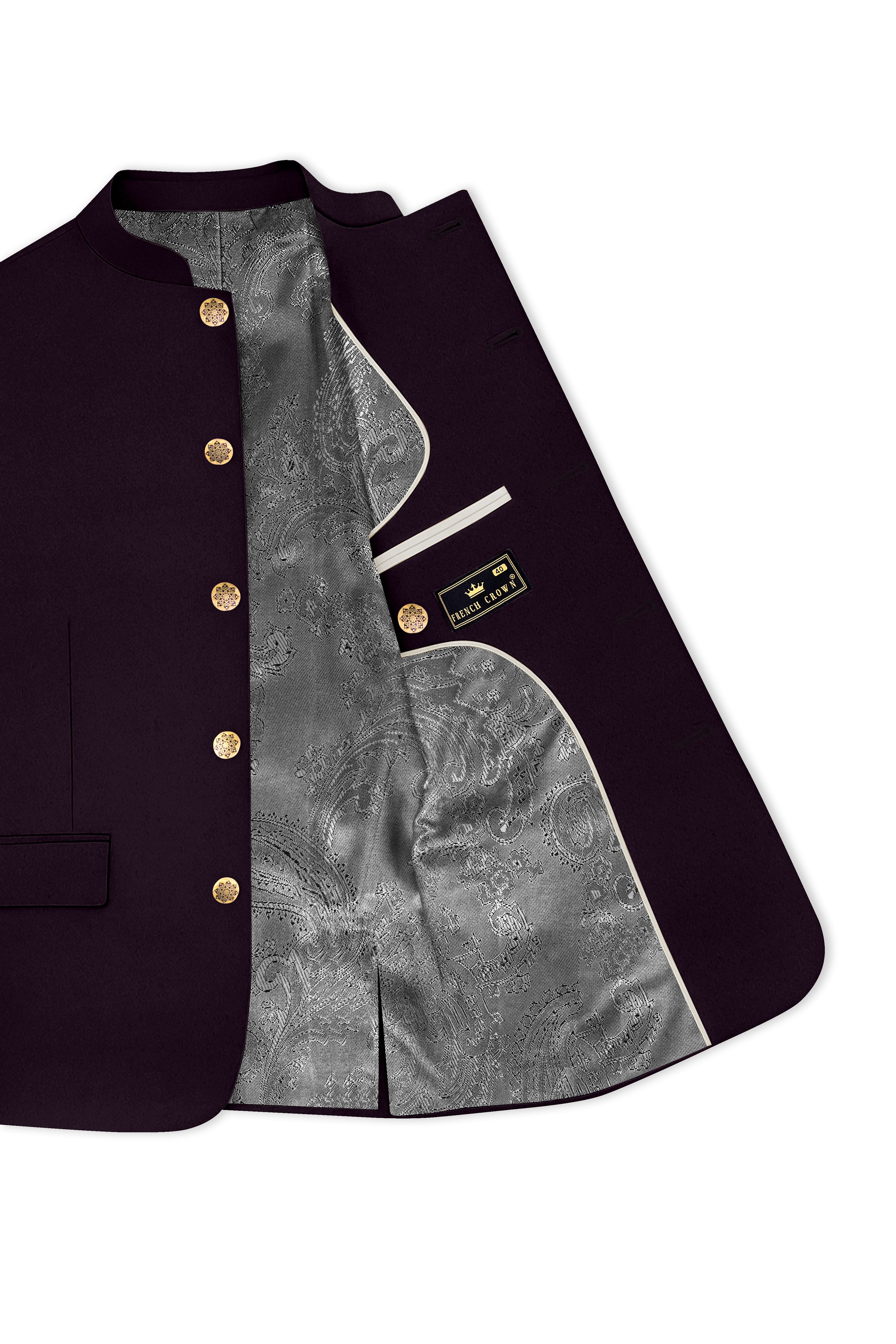 Marenzo-Korean Seal Maroon 4-Way Stretch Wrinkle-Free Wool Rich Bandhgala Suit