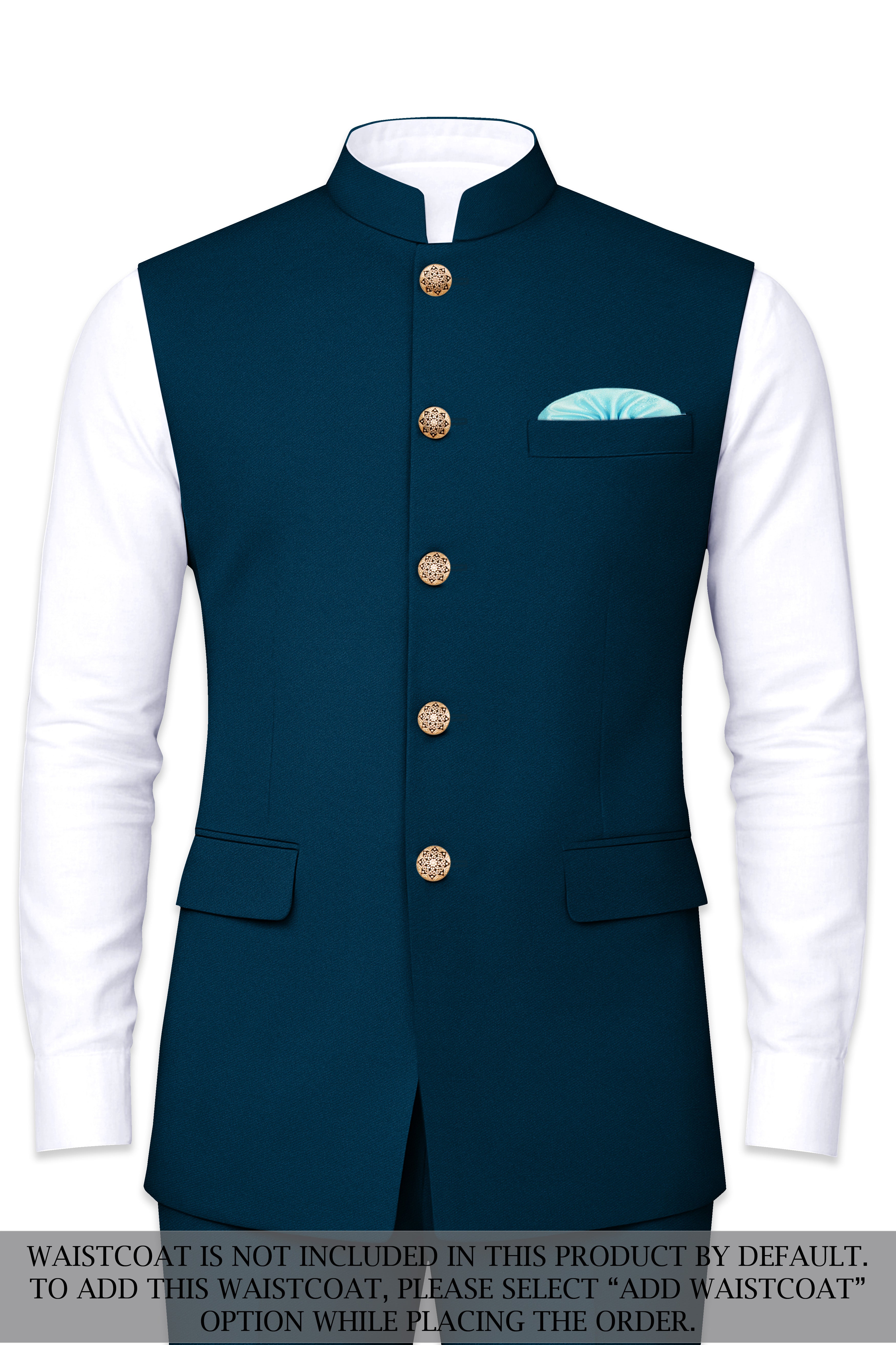 Aureblu-Korean Prussian Blue 4-Way Stretch Wool Rich Bandhgala Suit