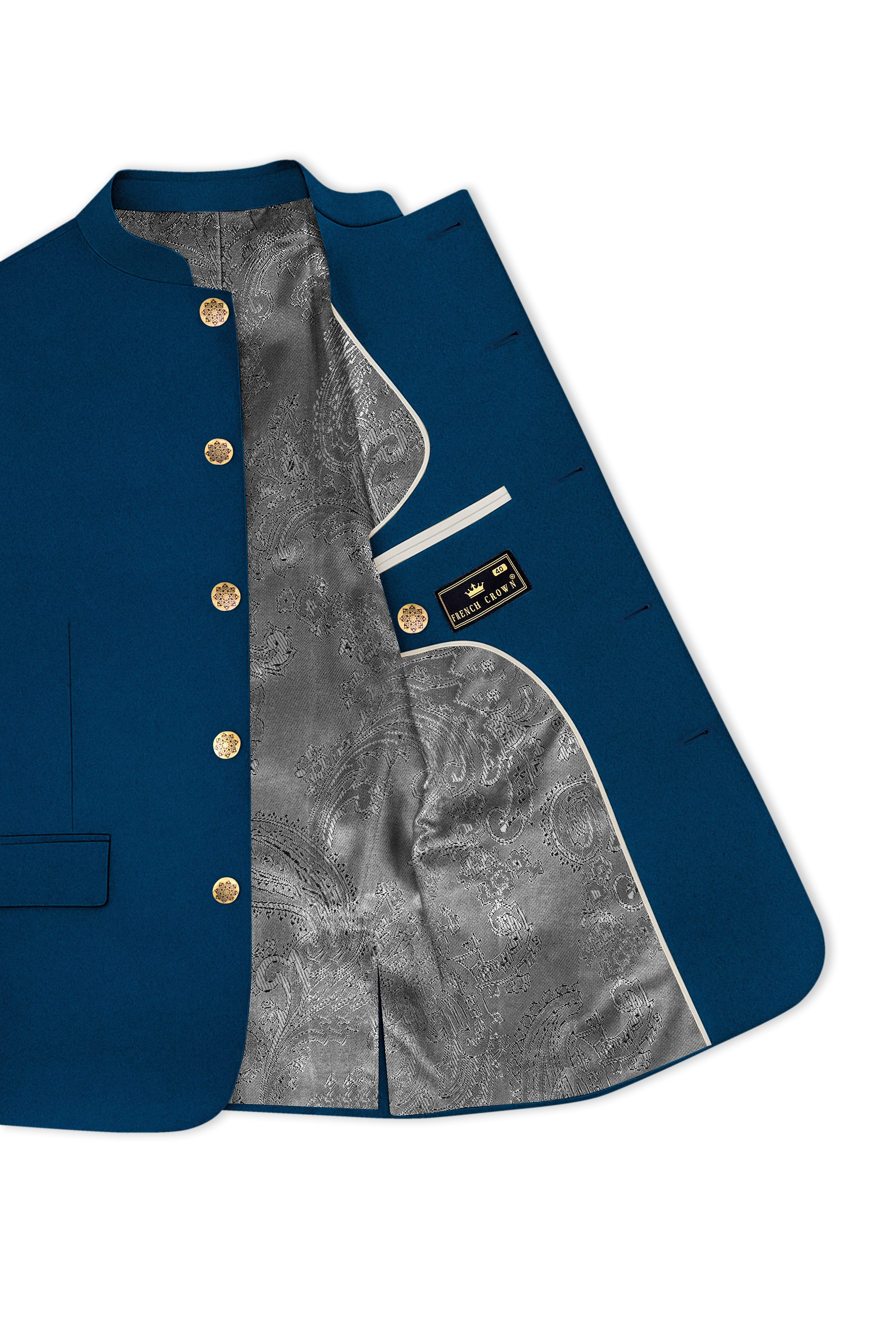 Aureblu-Korean Prussian Blue 4-Way Stretch Wrinkle-Free Wool Rich Bandhgala Suit