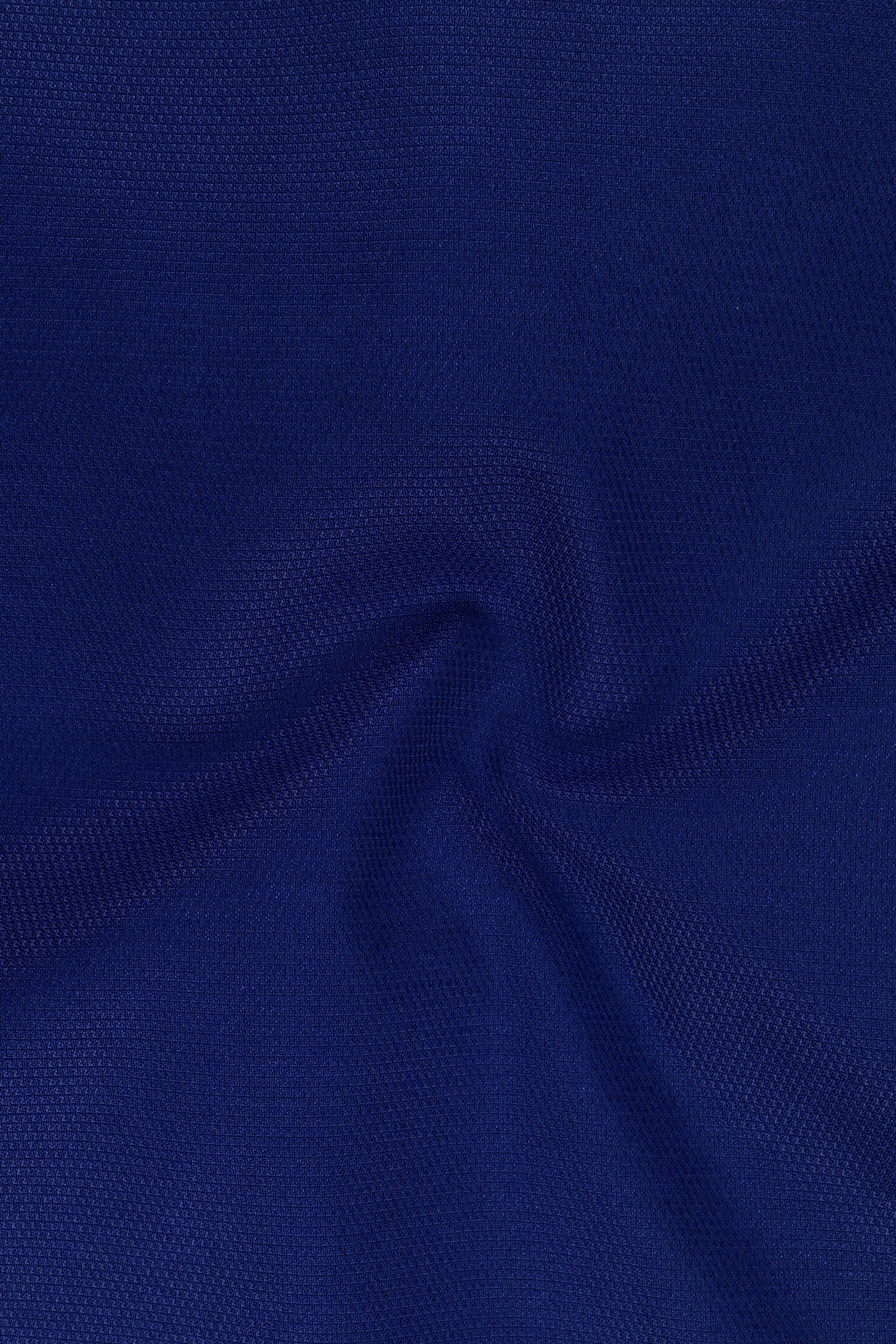 Aureind-indigo Blue Textured Wool Rich Single Breasted Suit