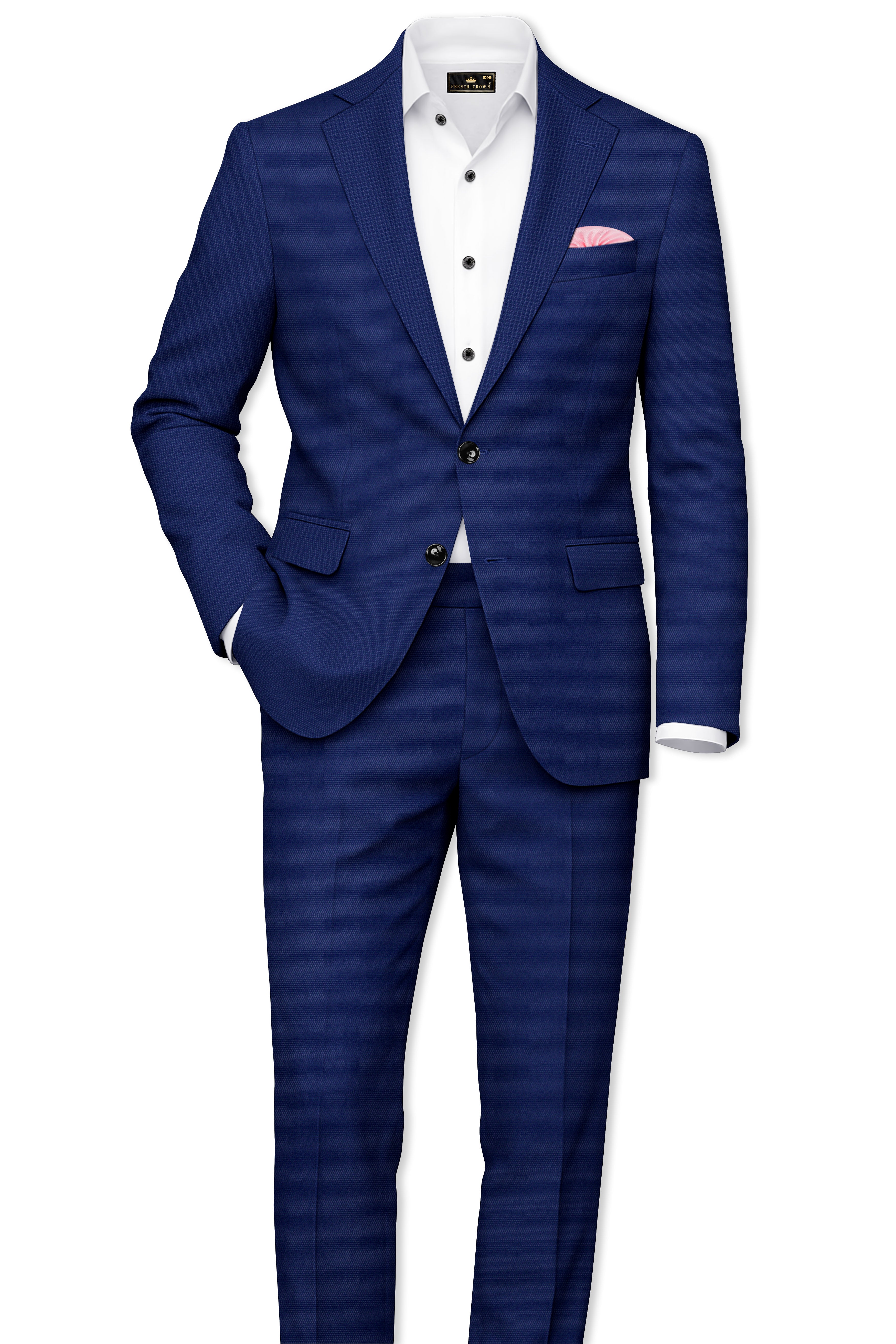 Aureind-indigo Blue Textured Wool Rich Single Breasted Suit
