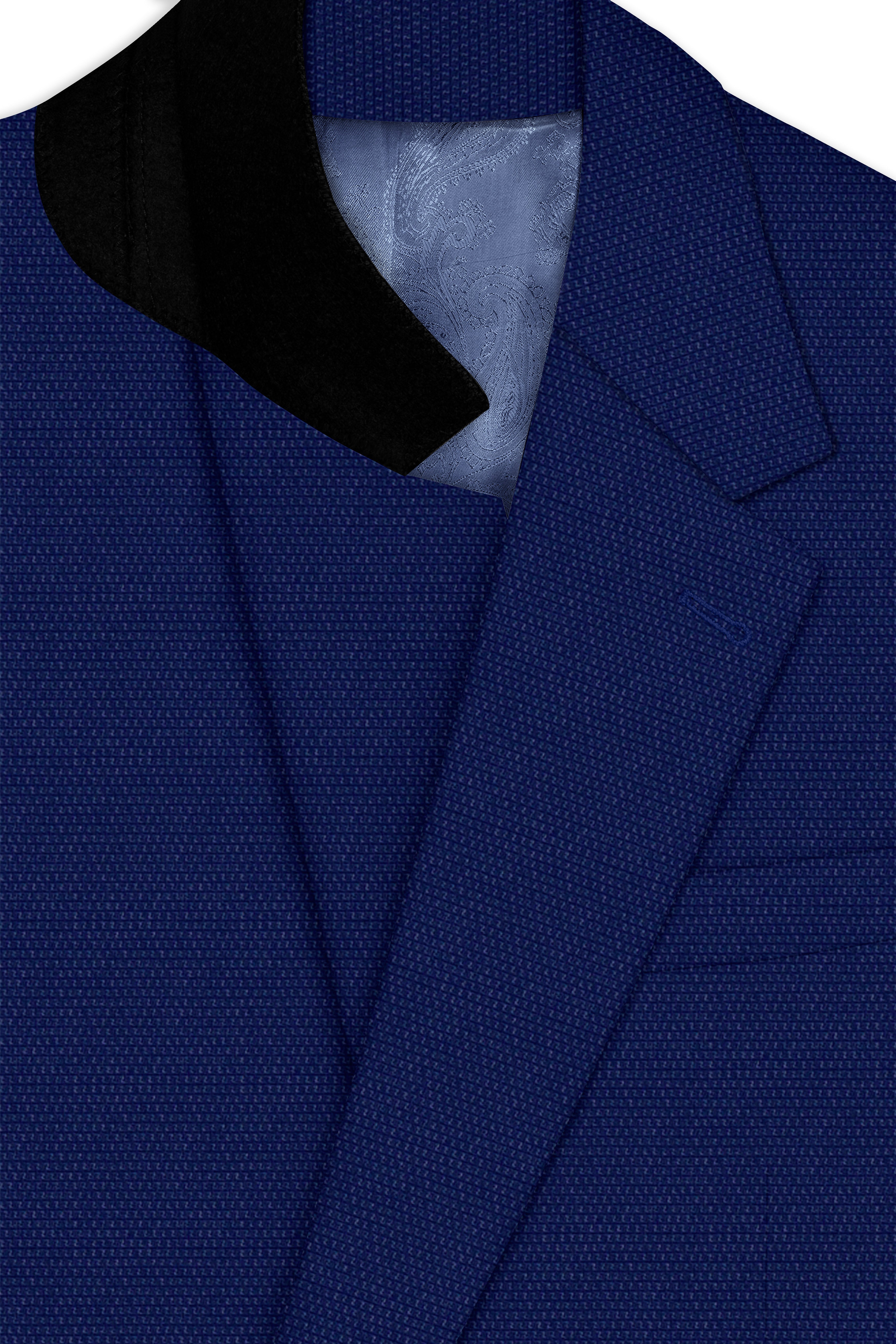 Aureind-indigo Blue Textured Wool Rich Single Breasted Suit