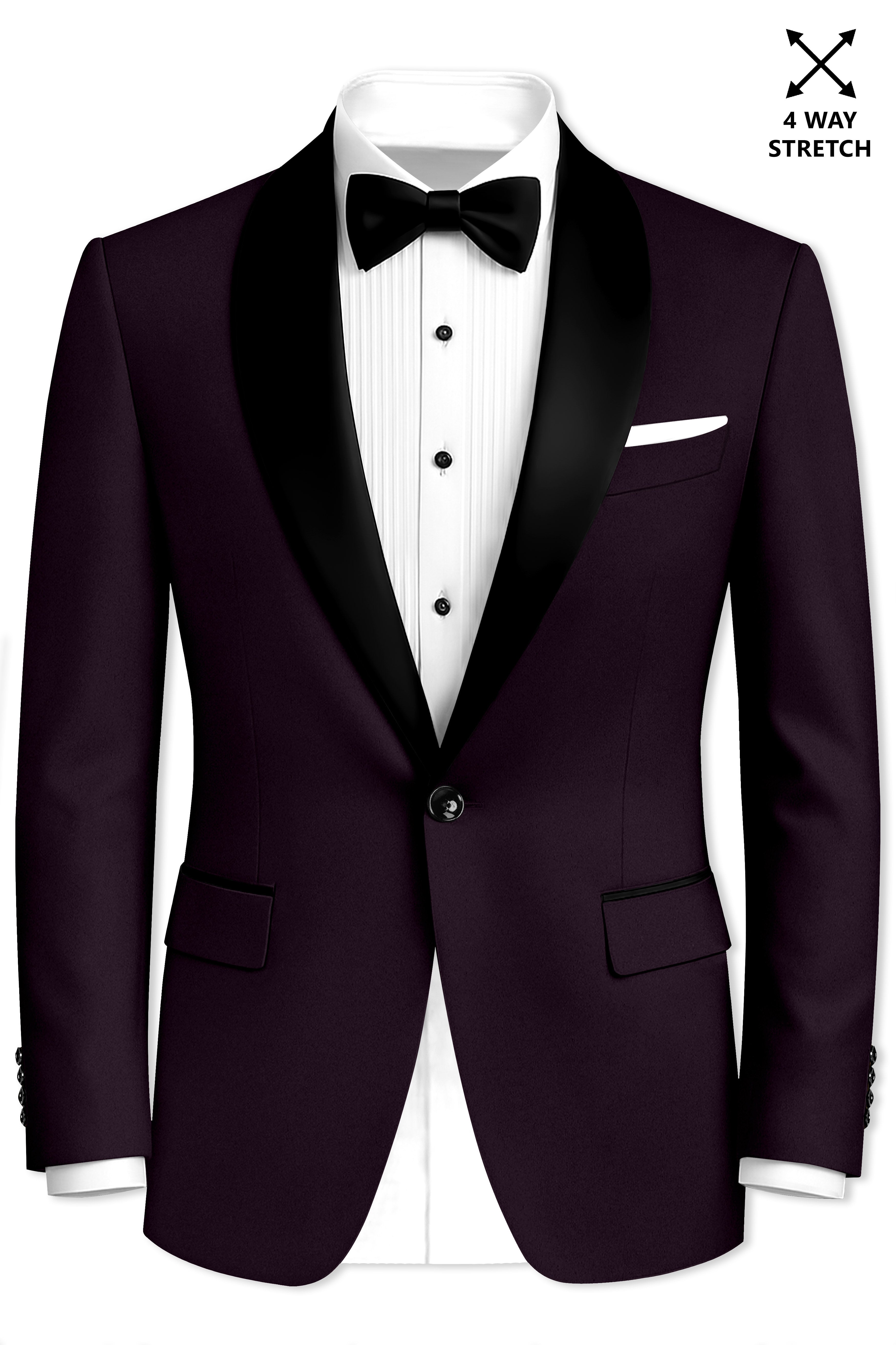 Marenzo-Korean Seal Maroon 4-Way Stretch Wrinkle-Free Wool Rich Tuxedo Suit