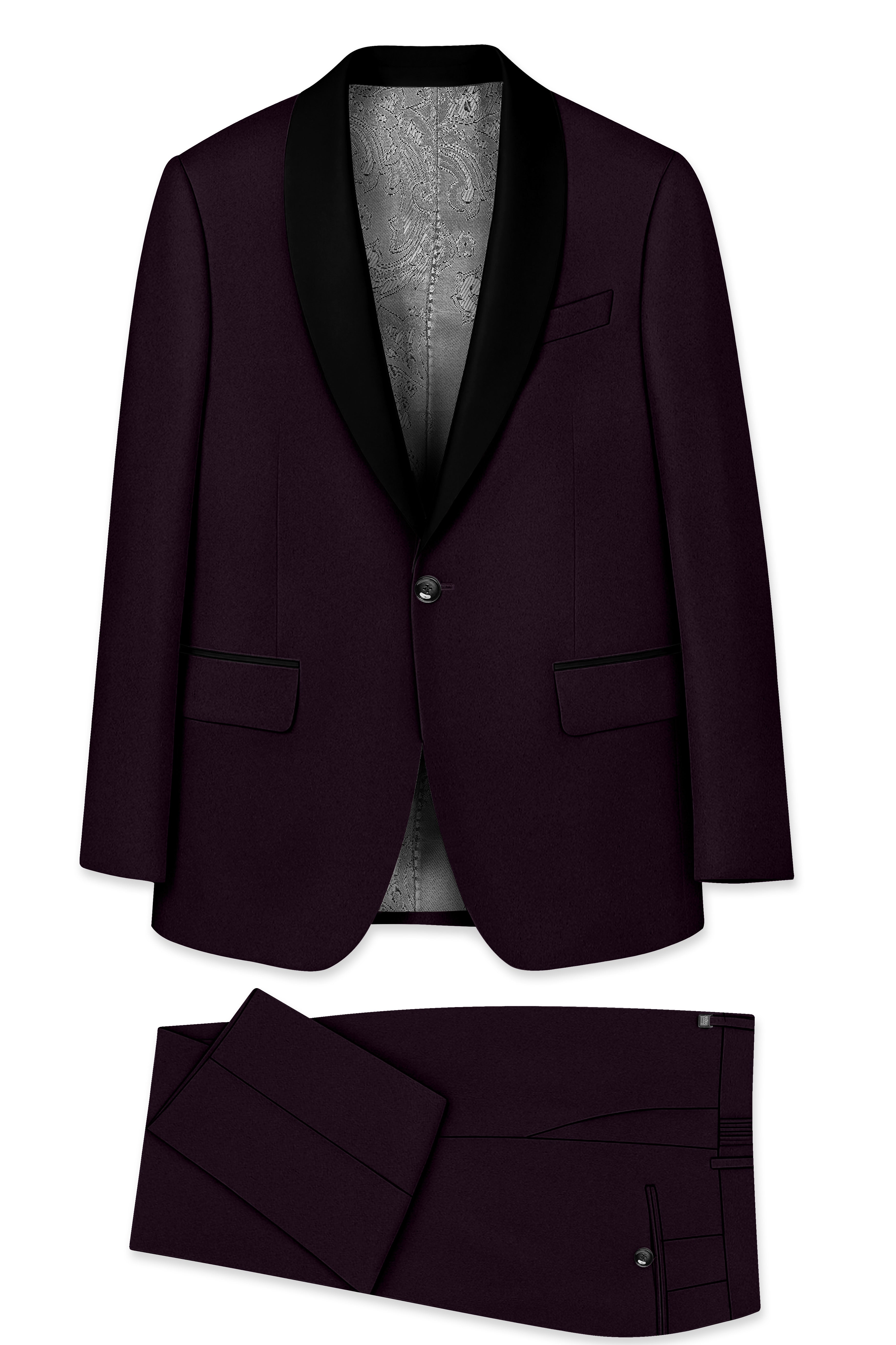 Marenzo-Korean Seal Maroon 4-Way Stretch Wool Rich Tuxedo Suit