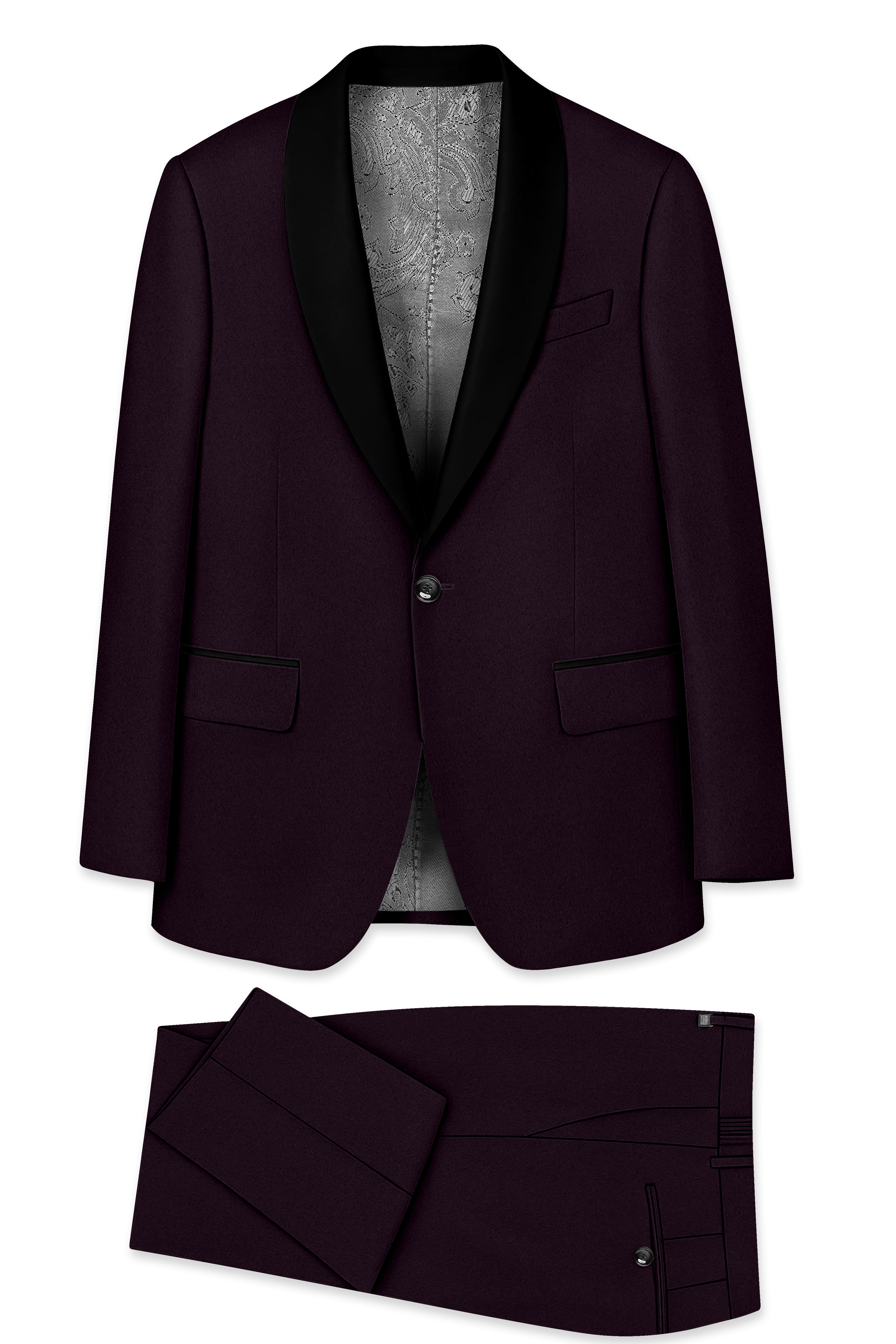 Marenzo-Korean Seal Maroon 4-Way Stretch Wrinkle-Free Wool Rich Tuxedo Suit