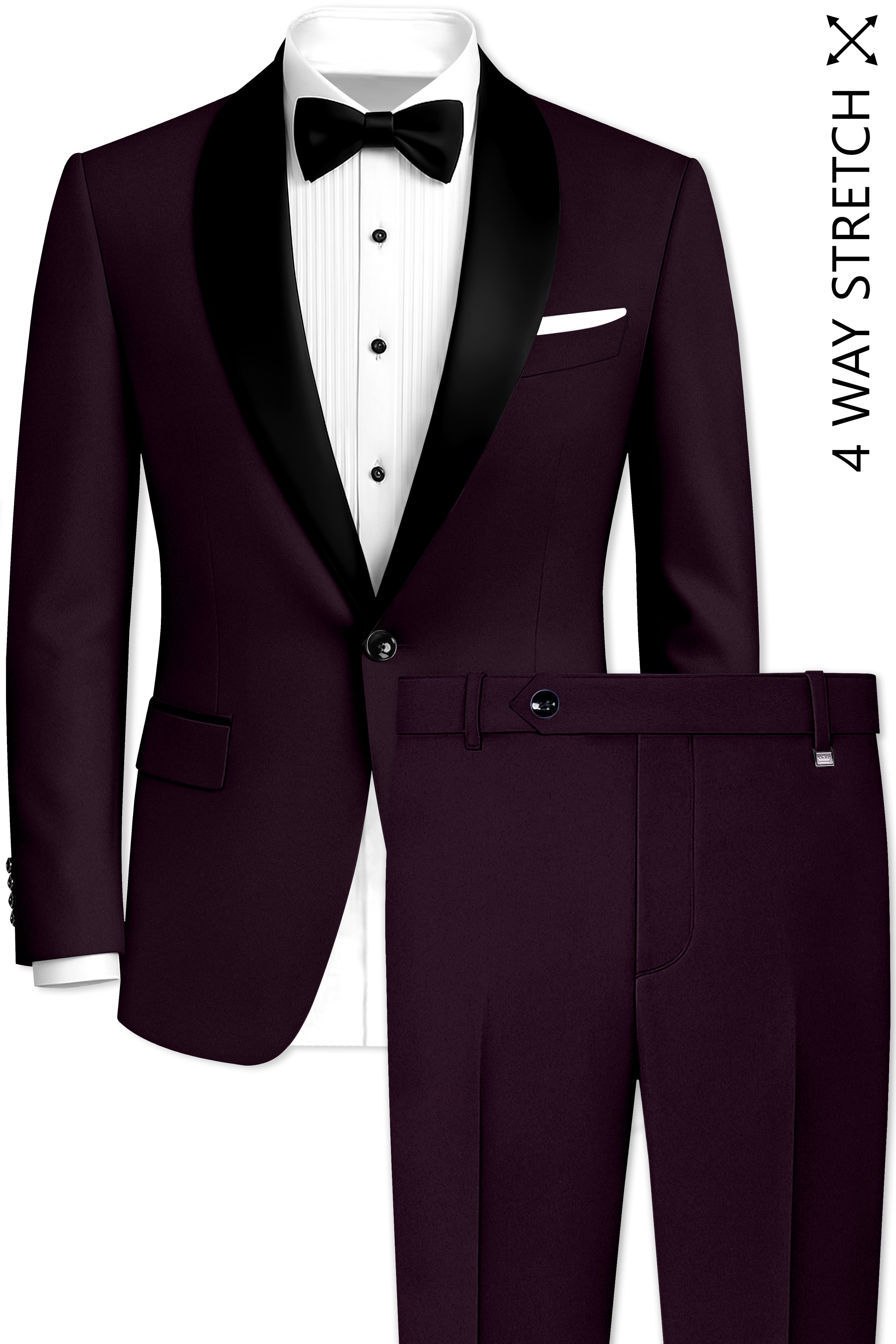 Marenzo-Korean Seal Maroon 4-Way Stretch Wrinkle-Free Wool Rich Tuxedo Suit