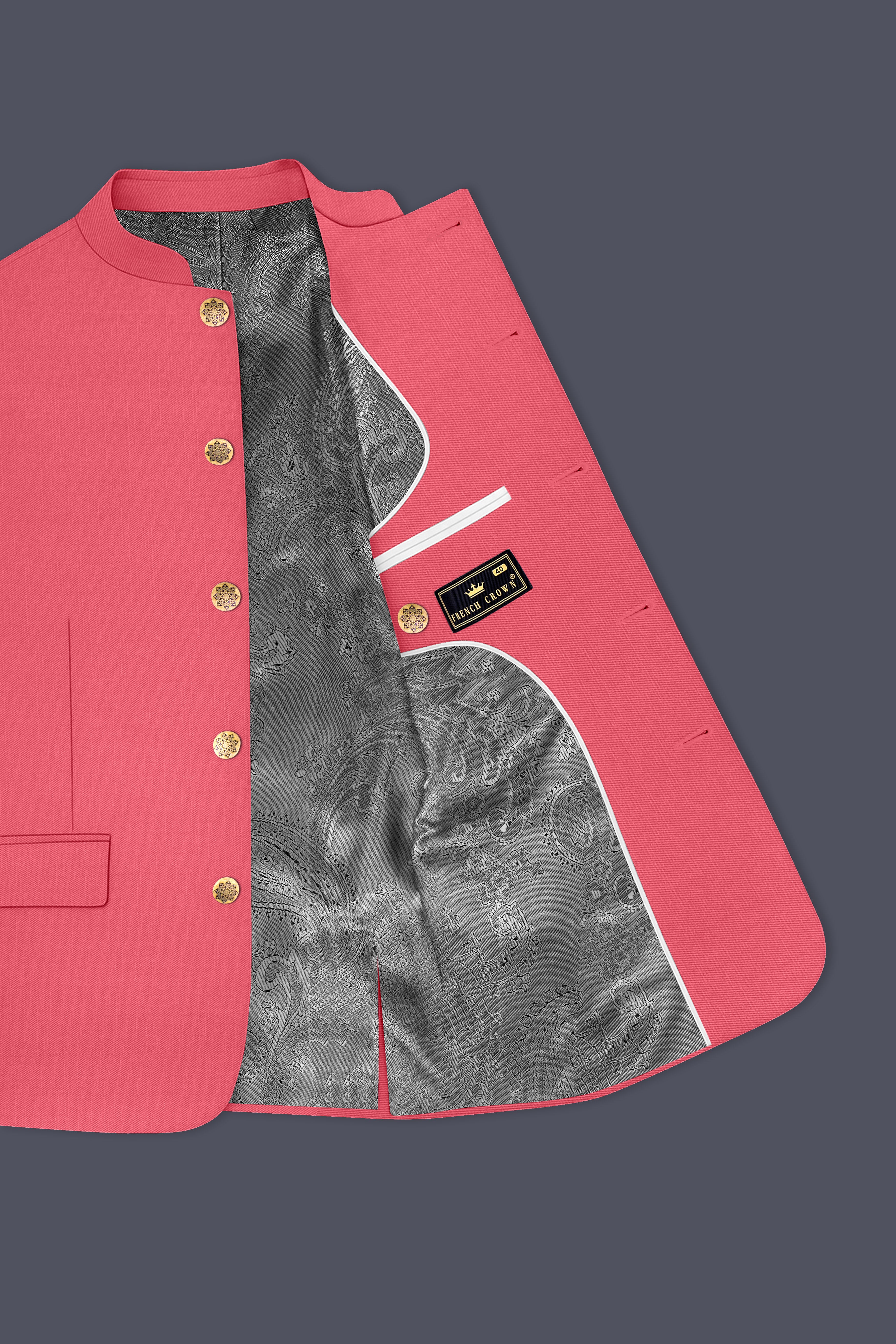 Aurerosa-Roman Pink Wool Rich Bandhgala Slight Stretch Suit