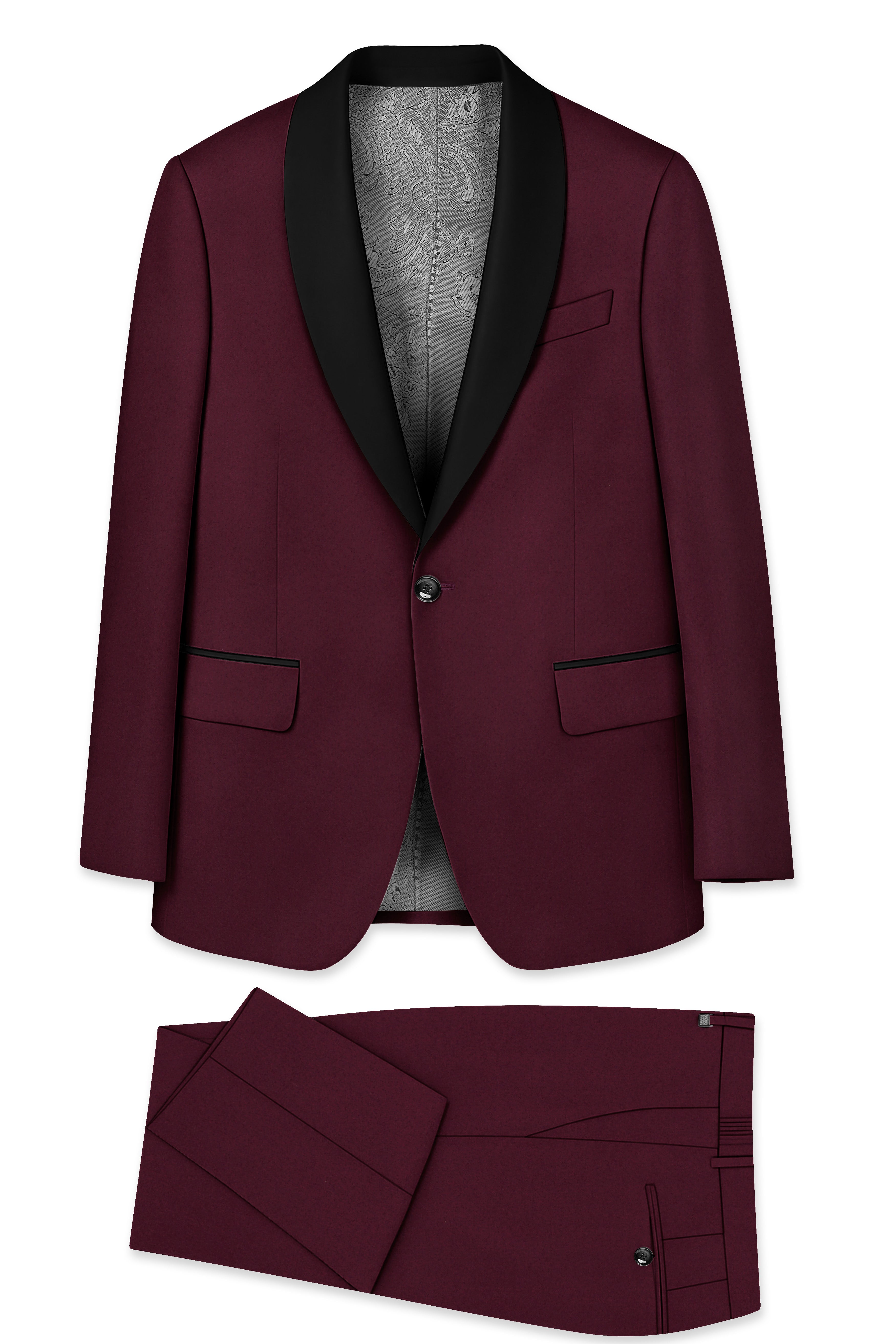 Flexmaro-Korean Crater Maroon 4-Way Stretch Wrinkle-Free Wool Rich Tuxedo Suit