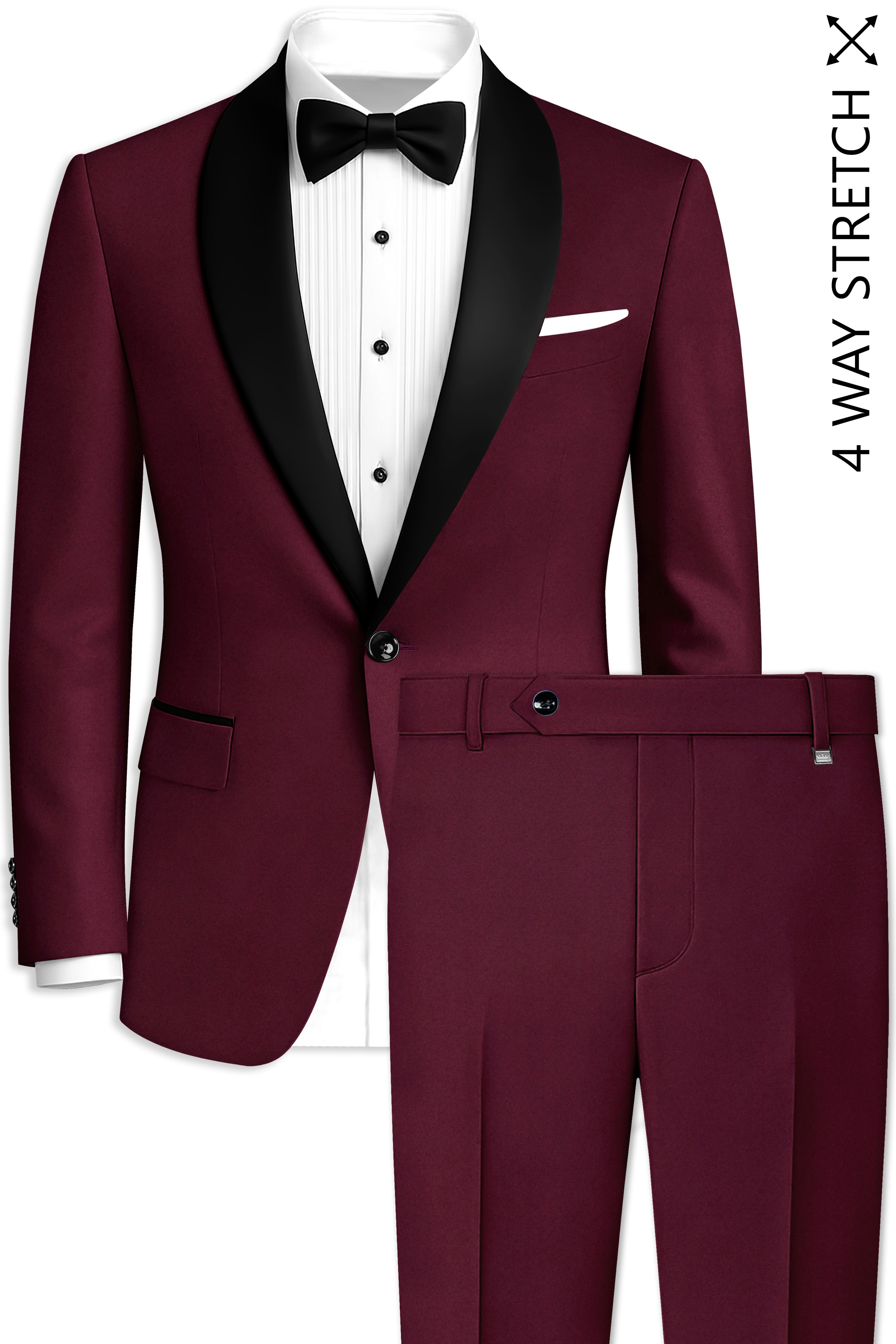 Flexmaro-Korean Crater Maroon 4-Way Stretch Wool Rich Tuxedo Suit