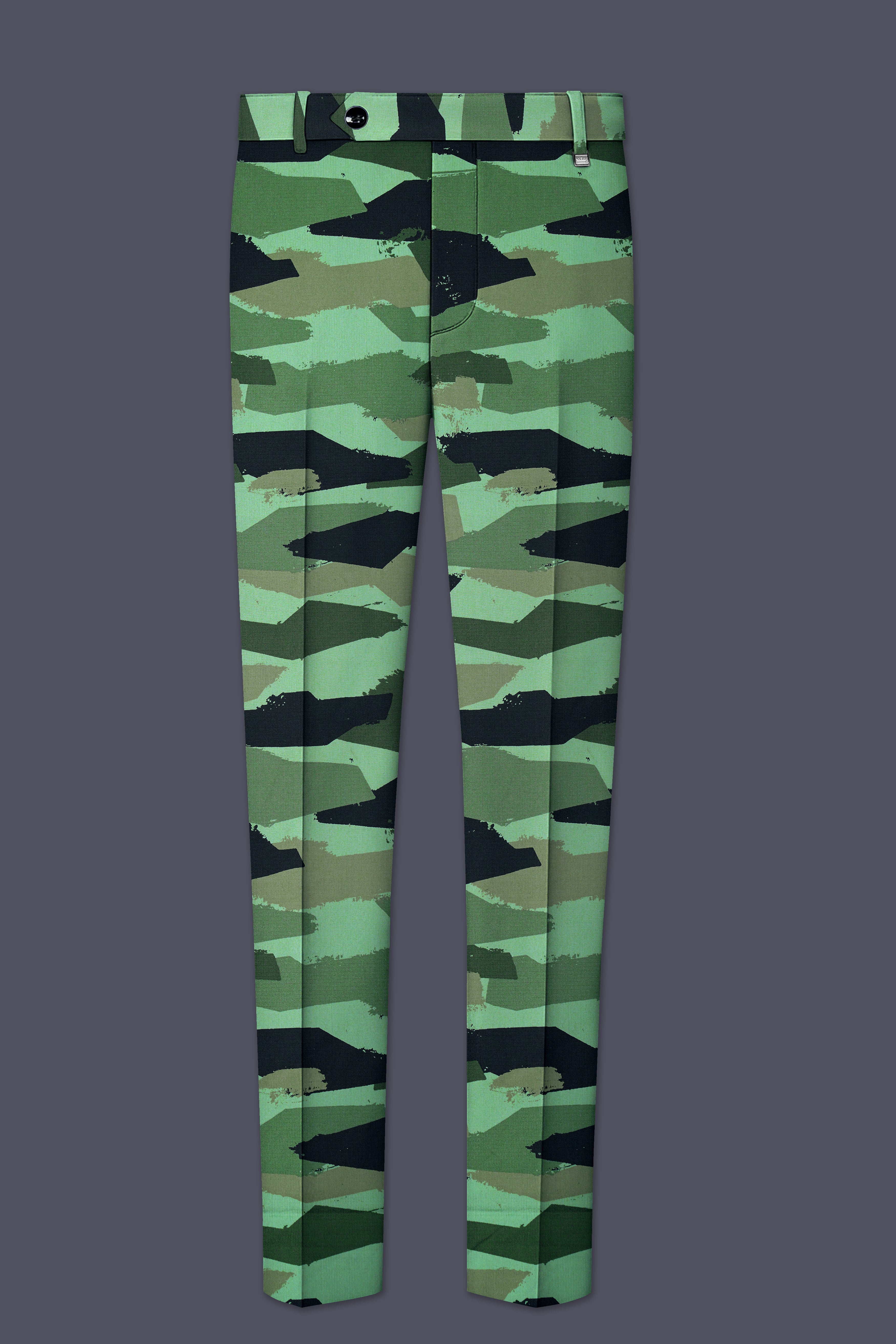 Verdvoro-Pale Green And Firefly Blue Camouflage Printed Premium Cotton Single Breasted Suit