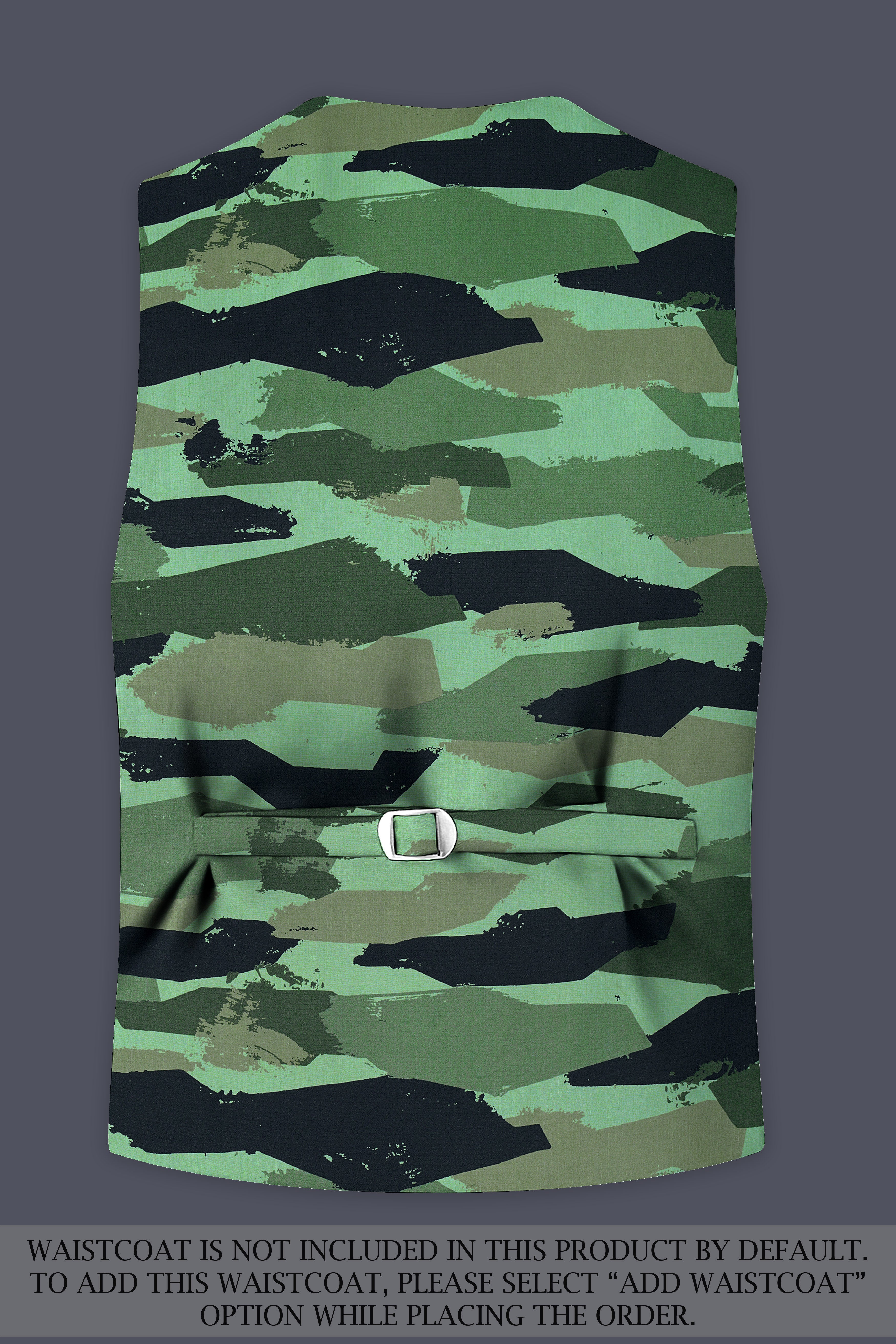 Verdvoro-Pale Green And Firefly Blue Camouflage Printed Premium Cotton Single Breasted Suit