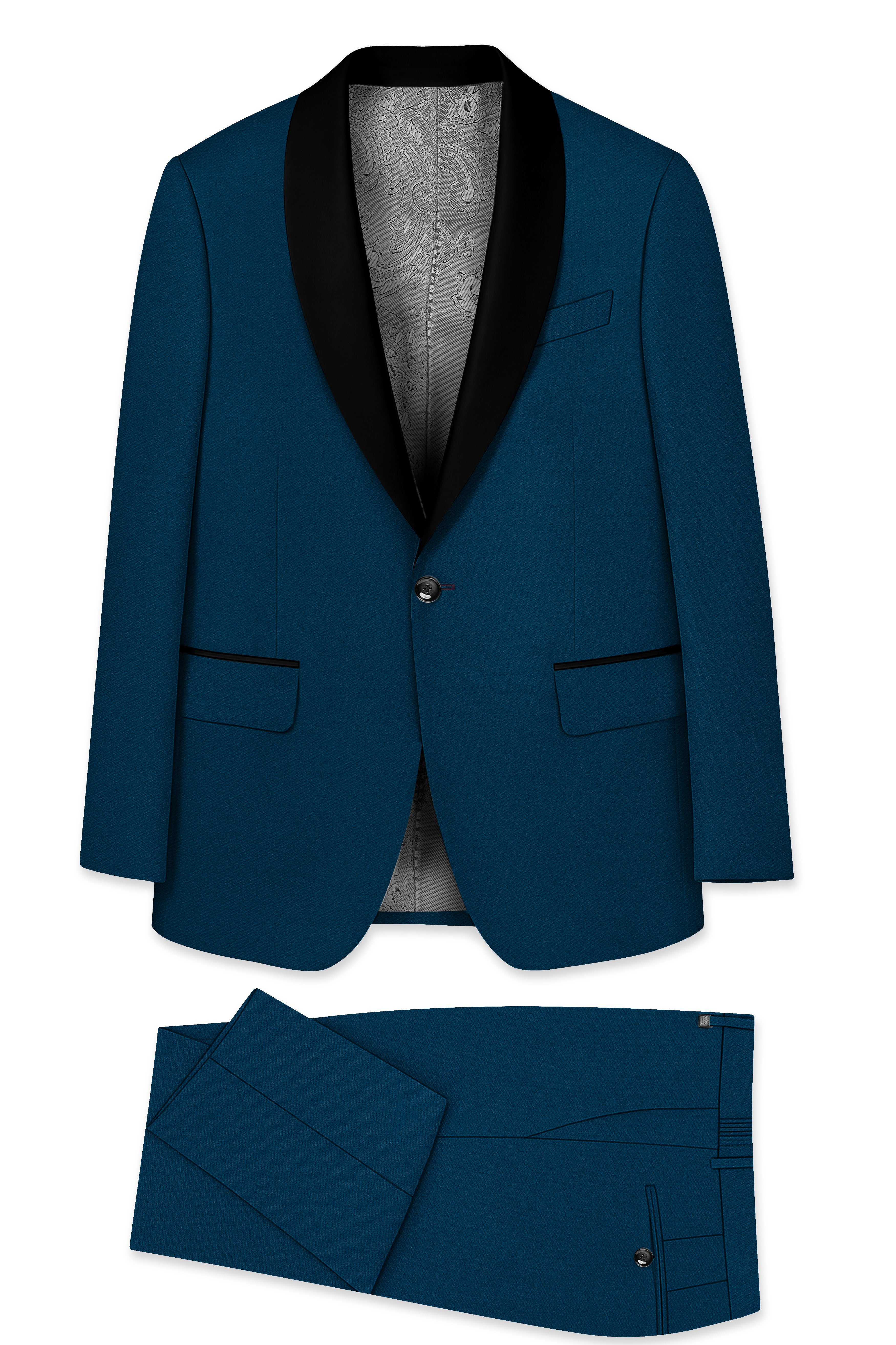 Aureblu-Korean Prussian Blue 4-Way Stretch Wrinkle-Free Fluid Drape Fabric Tuxedo Suit