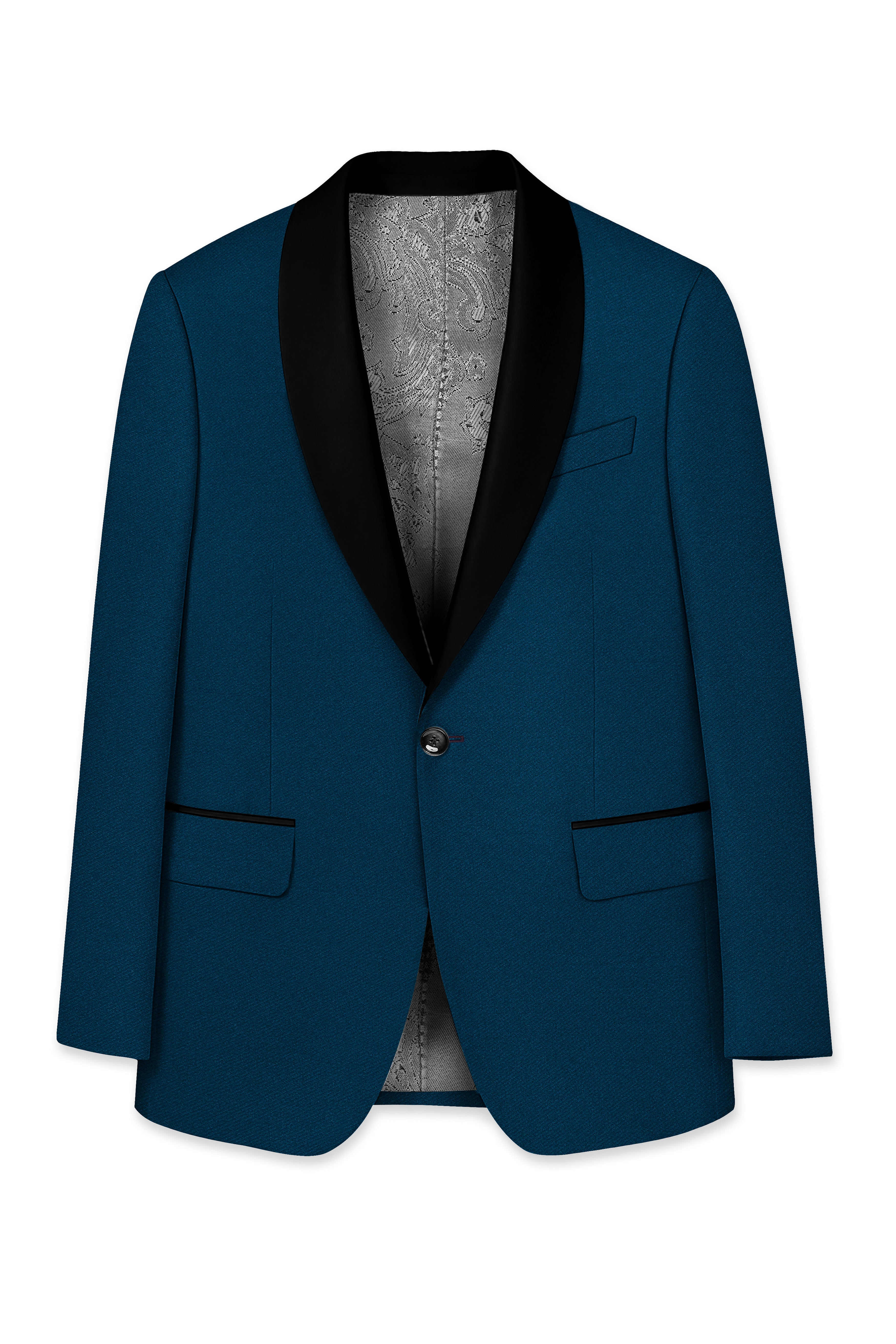 Aureblu-Korean Prussian Blue 4-Way Stretch Wrinkle-Free Fluid Drape Fabric Tuxedo Suit