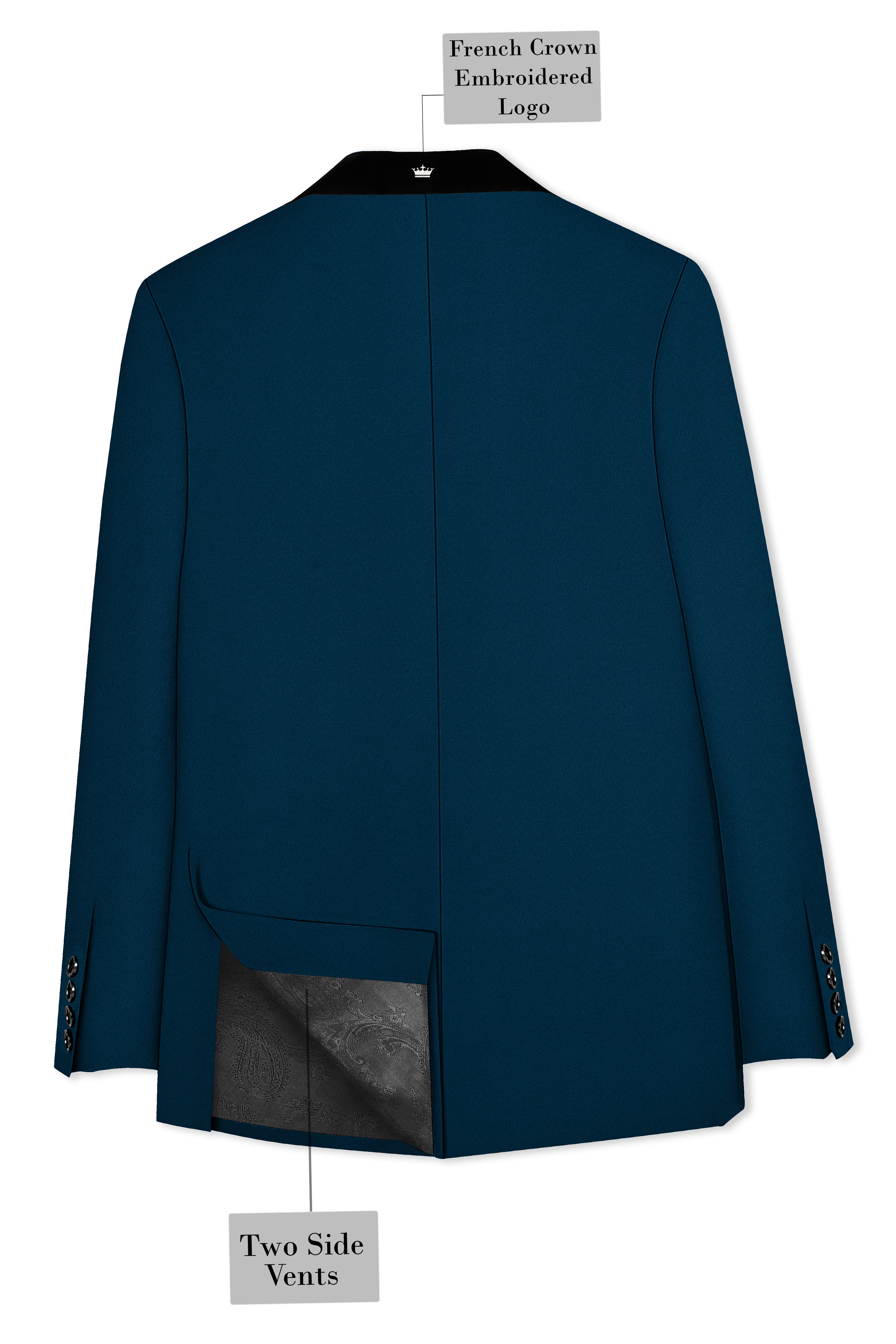 Aureblu-Korean Prussian Blue 4-Way Stretch Wrinkle-Free Fluid Drape Fabric Tuxedo Suit