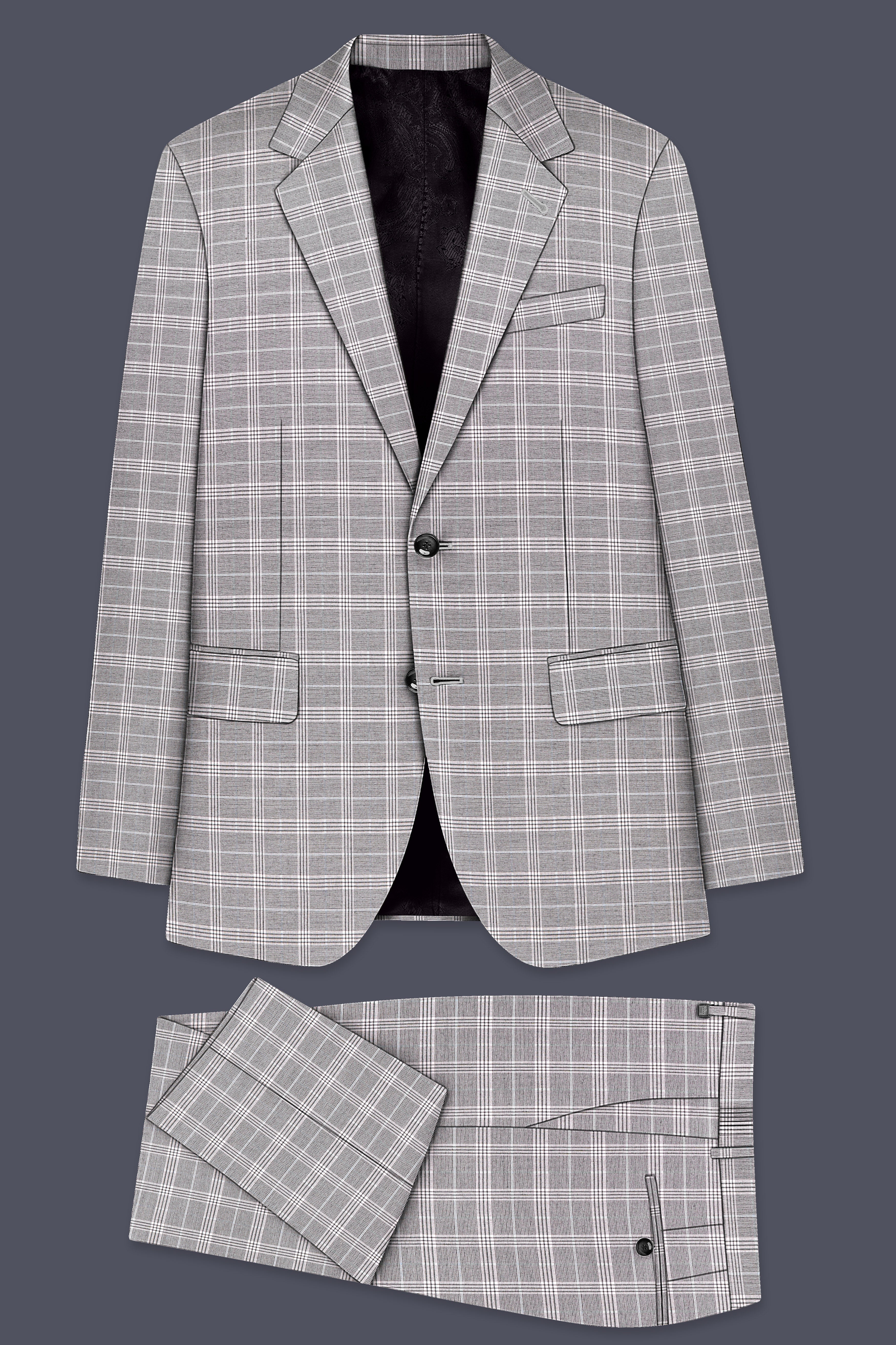 Noblero-Nobel Gray Plaid Wool Rich Single Breasted Suit