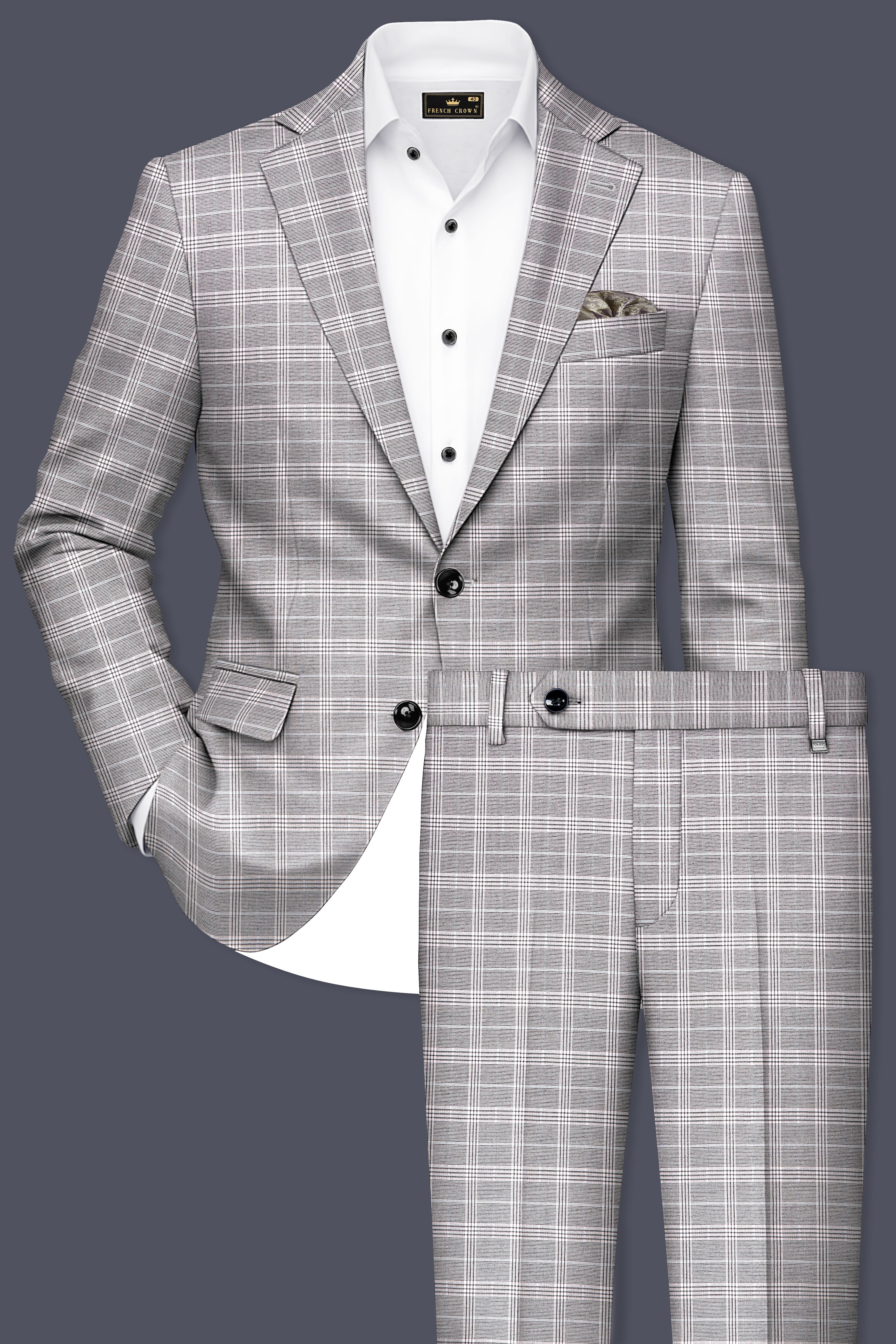 Noblero-Nobel Gray Plaid Wool Rich Single Breasted Suit