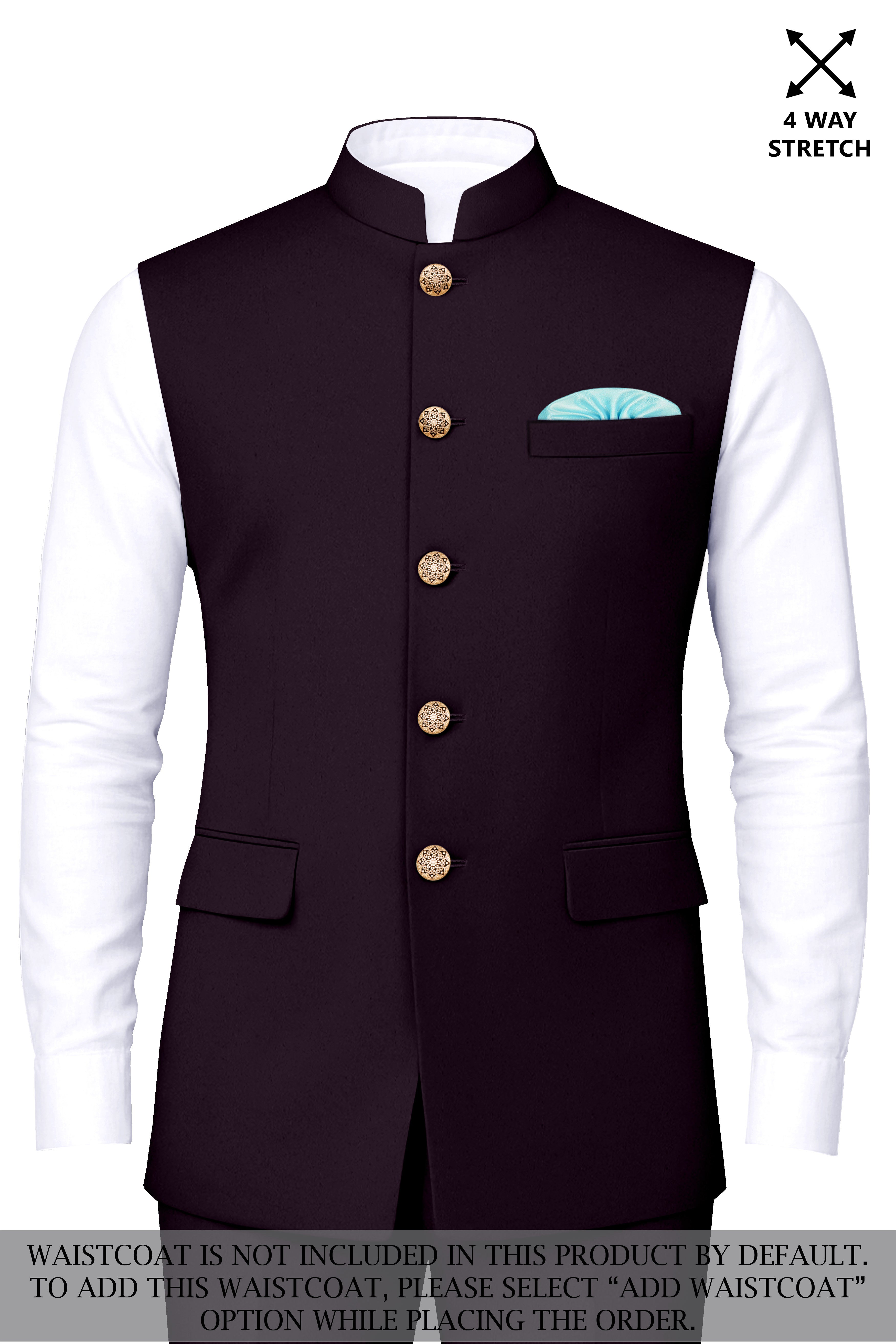 Marenzo-Korean Seal Maroon 4-Way Stretch Wrinkle-Free Wool Rich Cross Placket Bandhgala Suit