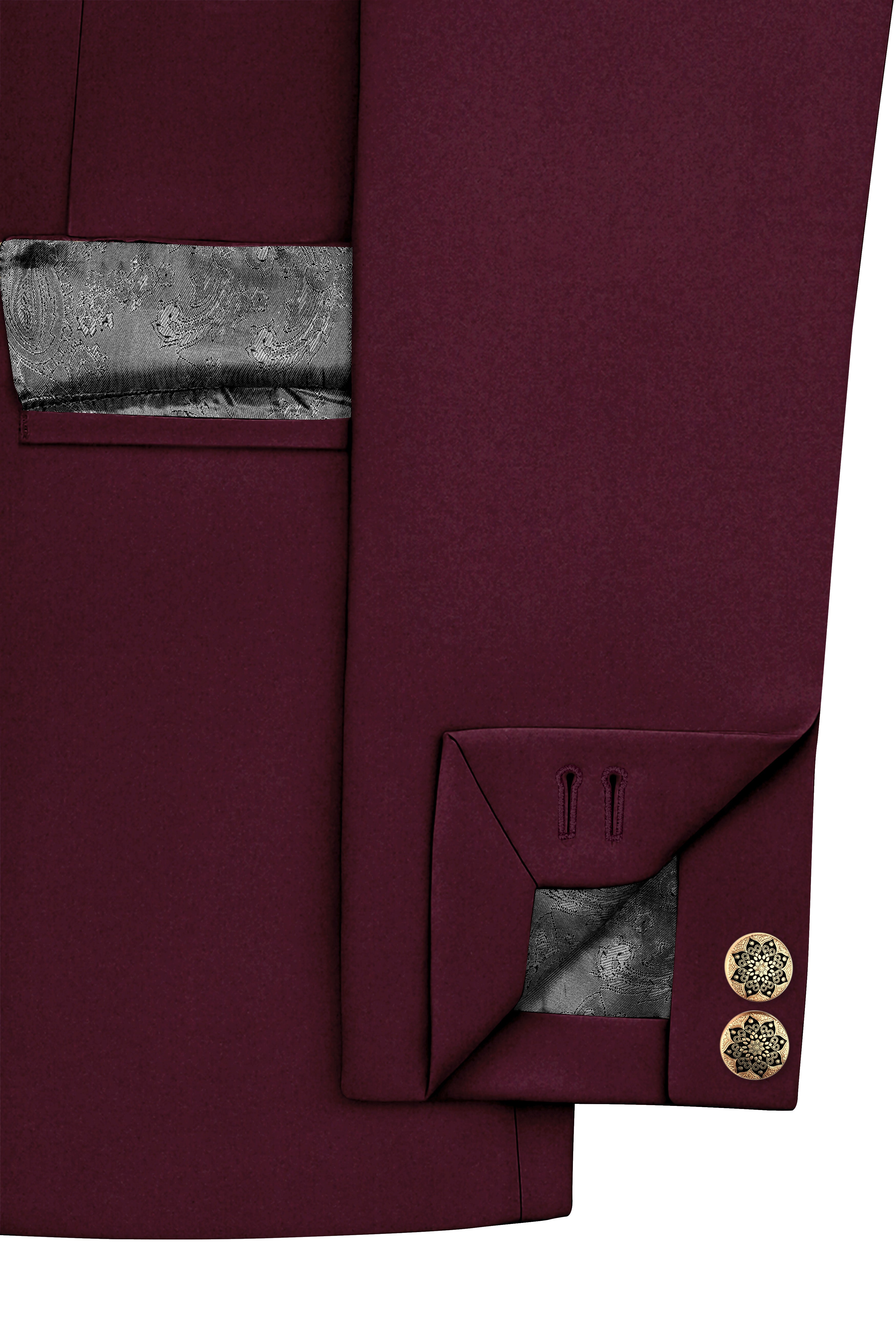 Flexmaro-Korean Crater Maroon 4-Way Stretch Wrinkle-Free Wool Rich Cross Placket Bandhgala Suit
