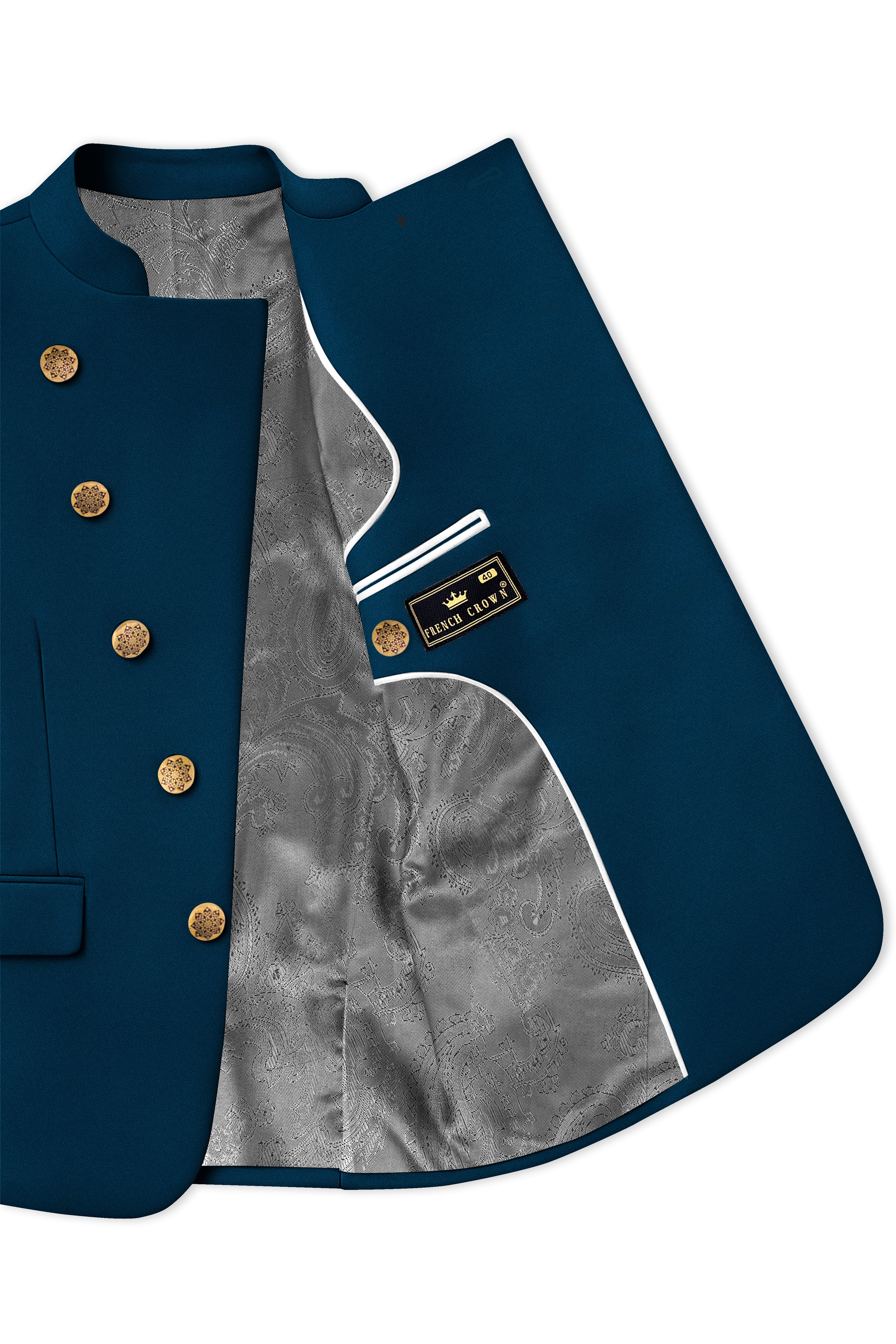 Aureblu-Korean Prussian Blue 4-Way Stretch Wrinkle-Free Fluid Drape Fabric Cross Placket Bandhgala Suit