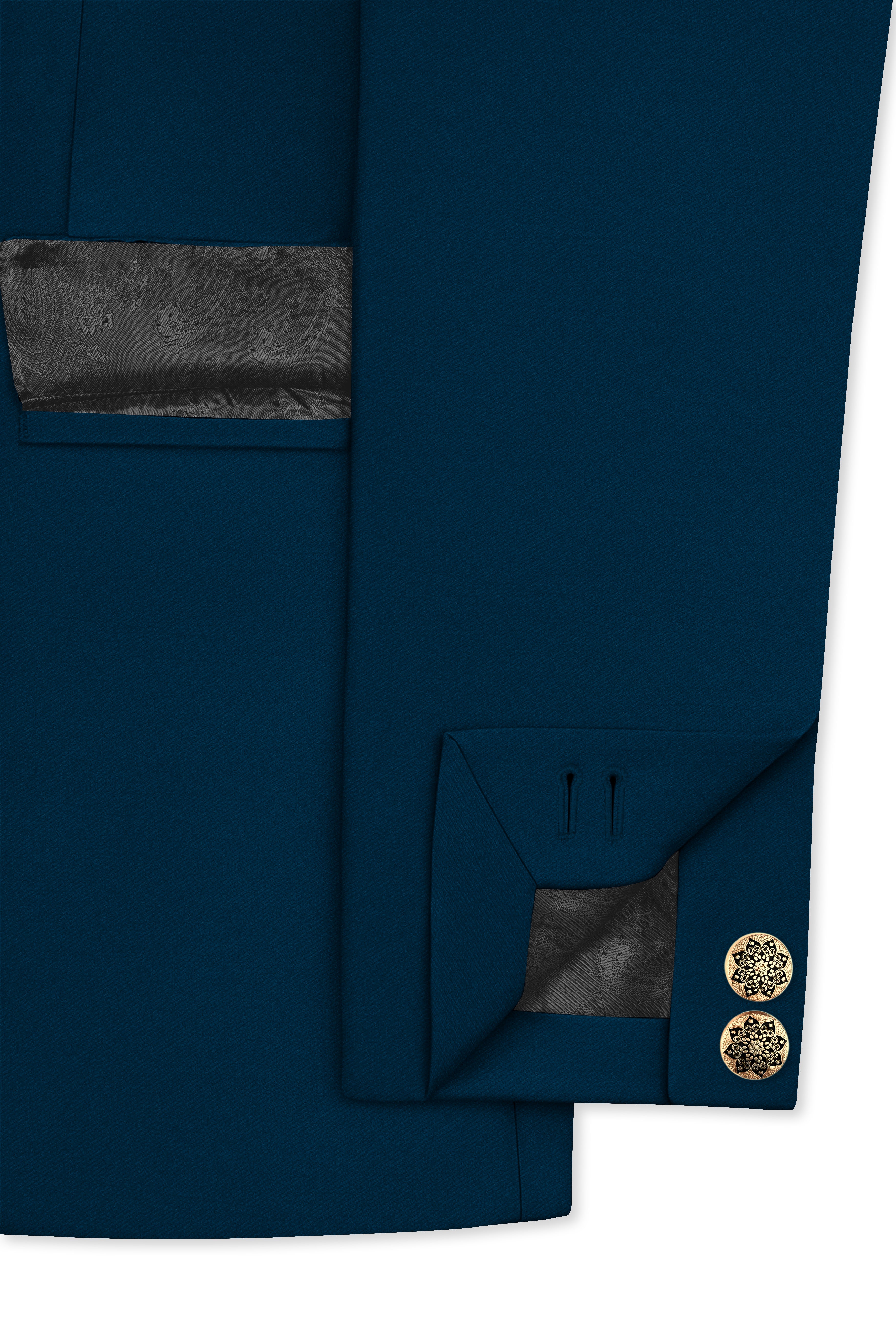 Aureblu-Korean Prussian Blue 4-Way Stretch Wrinkle-Free Fluid Drape Fabric Cross Placket Bandhgala Suit