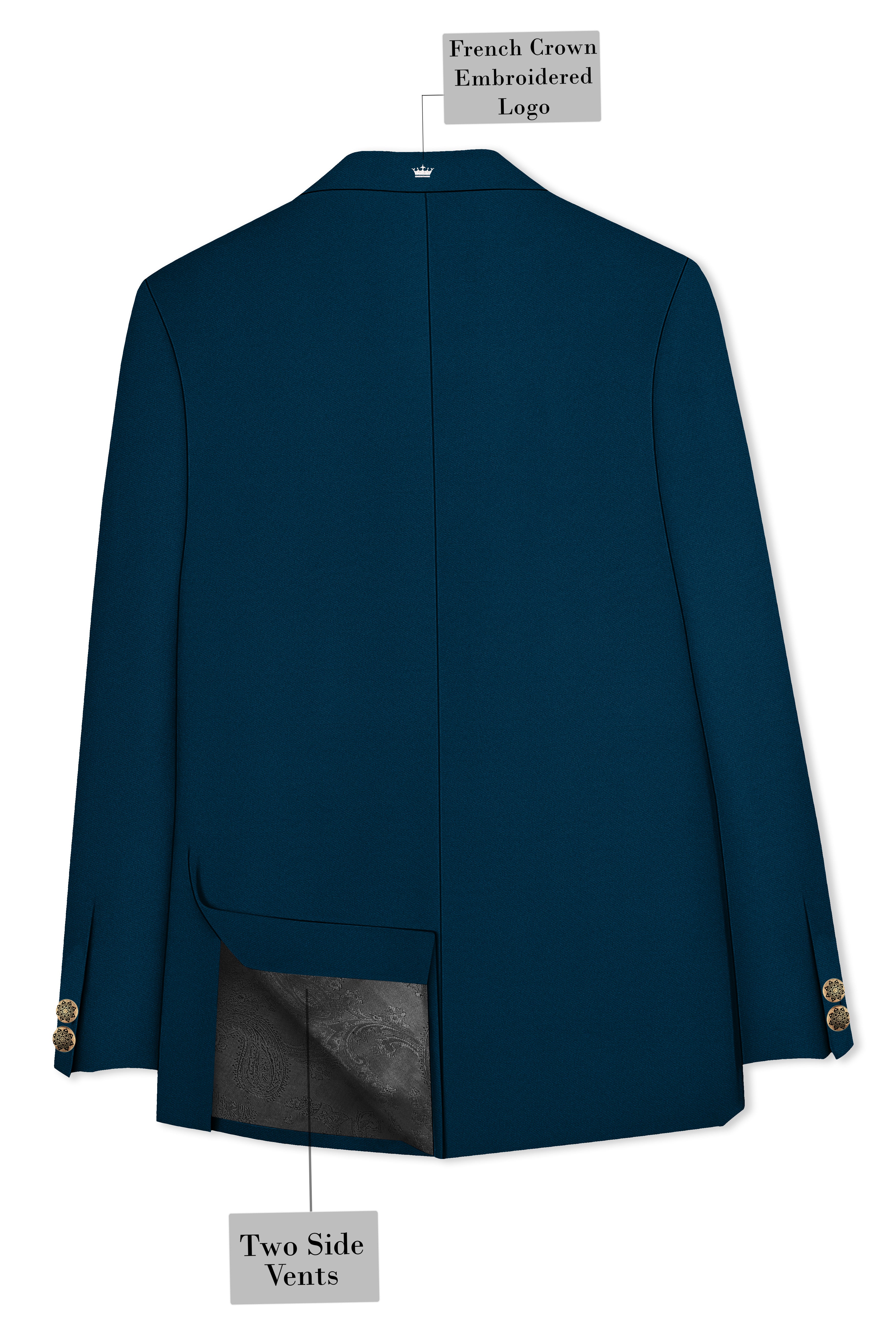 Aureblu-Korean Prussian Blue 4-Way Stretch Wrinkle-Free Fluid Drape Fabric Cross Placket Bandhgala Suit