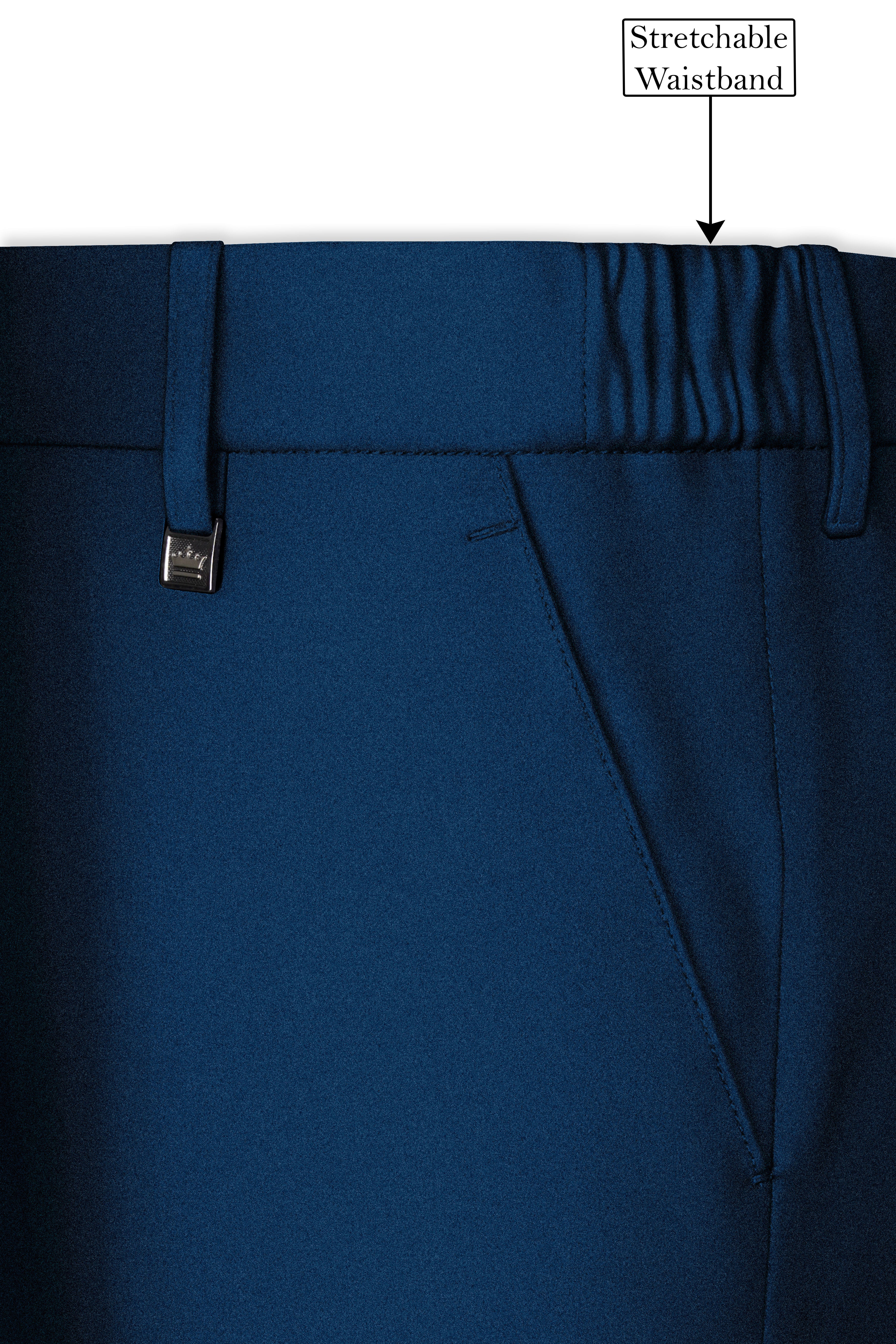 Aureblu-Korean Prussian Blue 4-Way Stretch Wrinkle-Free Wool Rich Cross Placket Bandhgala Suit