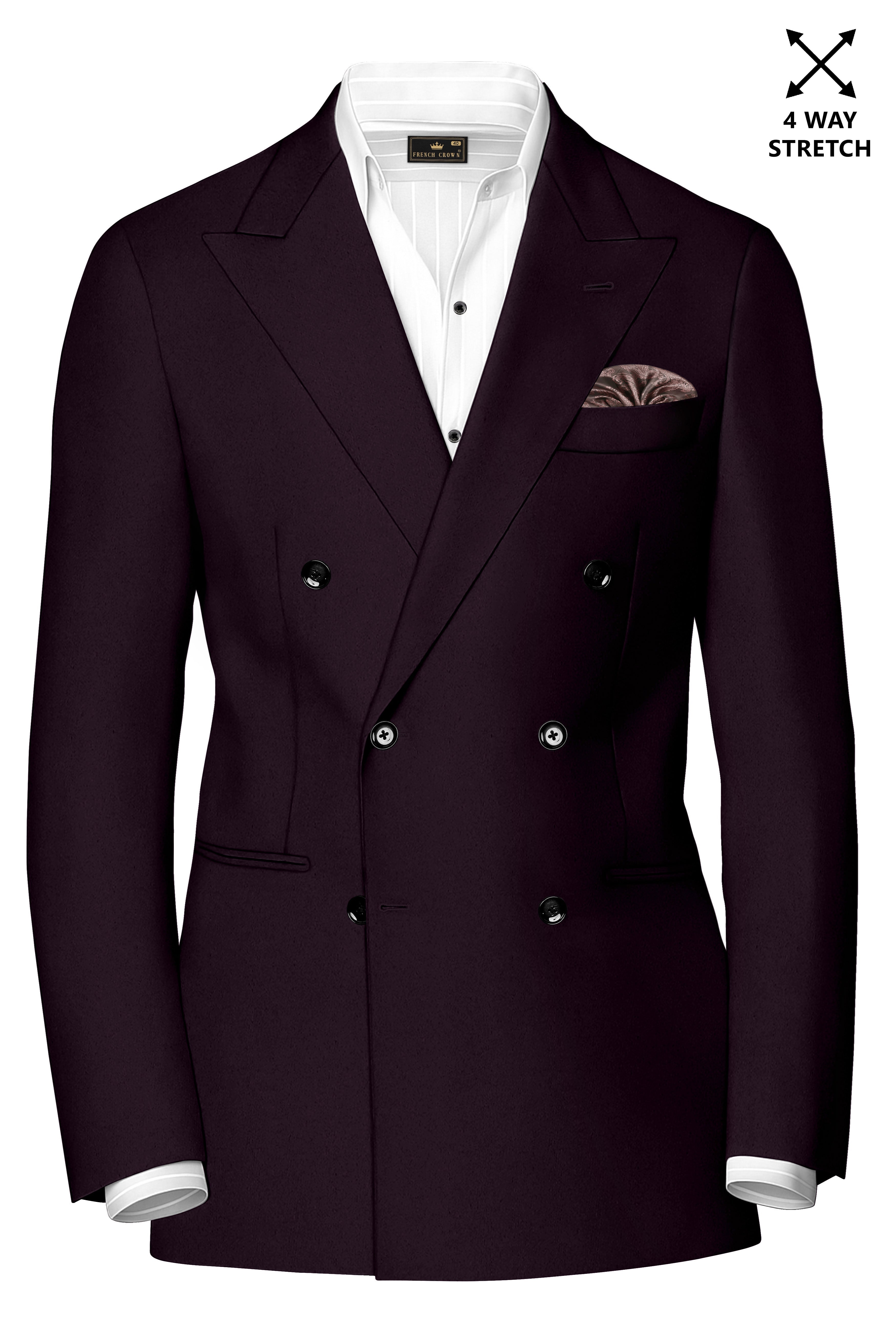 Marenzo-Korean Seal Maroon 4-Way Stretch Wrinkle-Free Wool Rich Double Breasted Suit