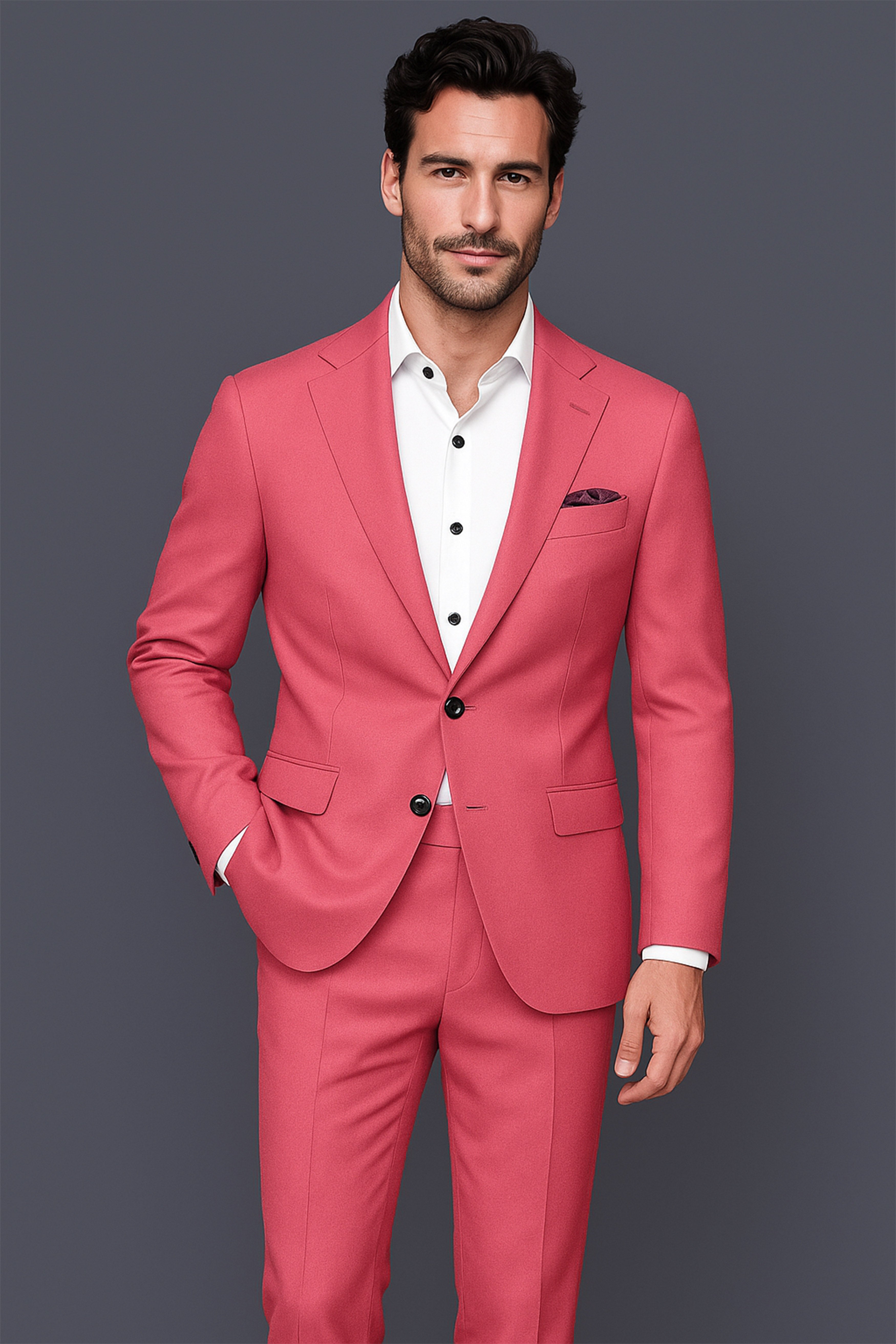 Aurerosa-Roman Pink Wool Rich Single Breasted Slight Stretch Suit