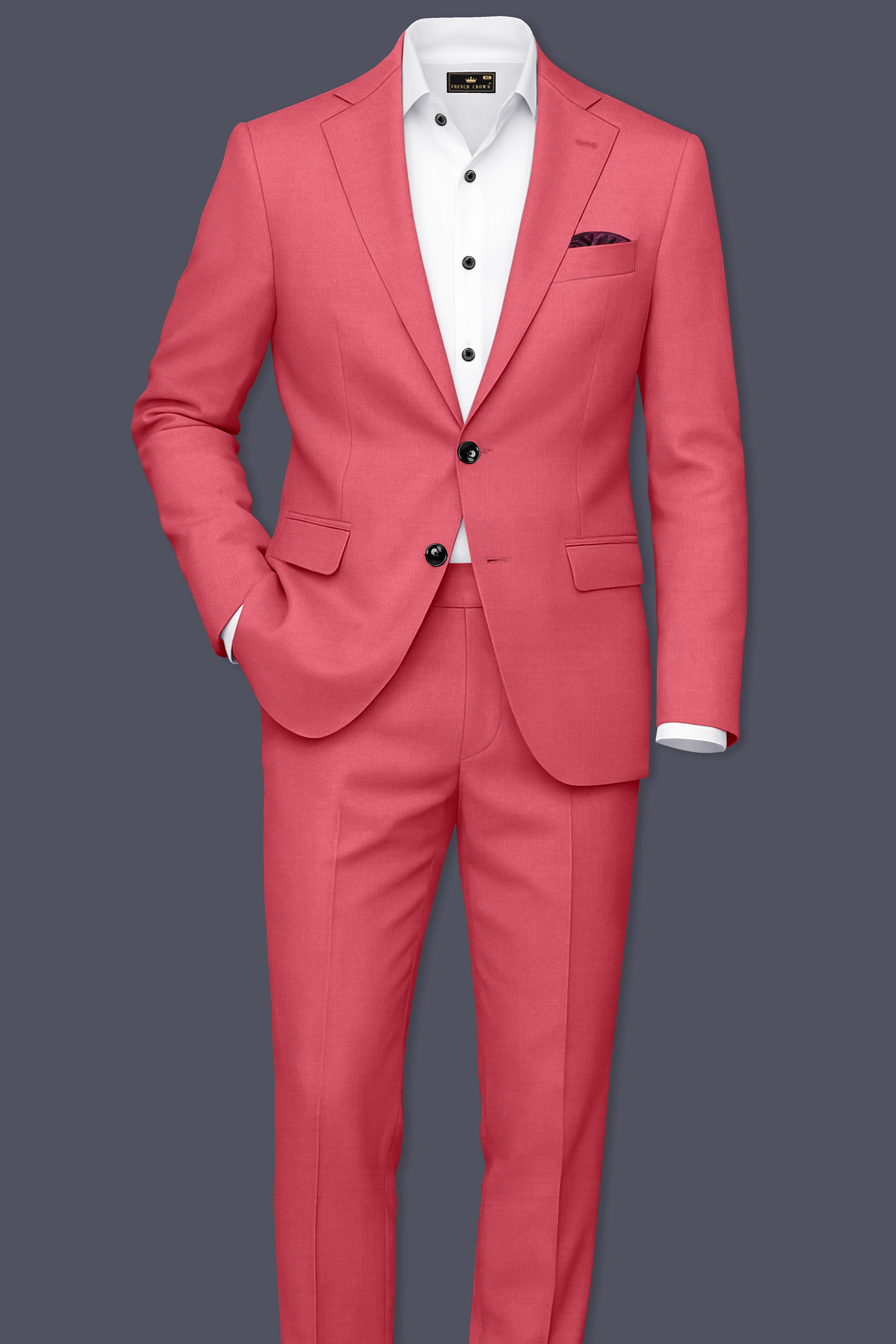 Aurerosa-Roman Pink Wool Rich Single Breasted Slight Stretch Suit