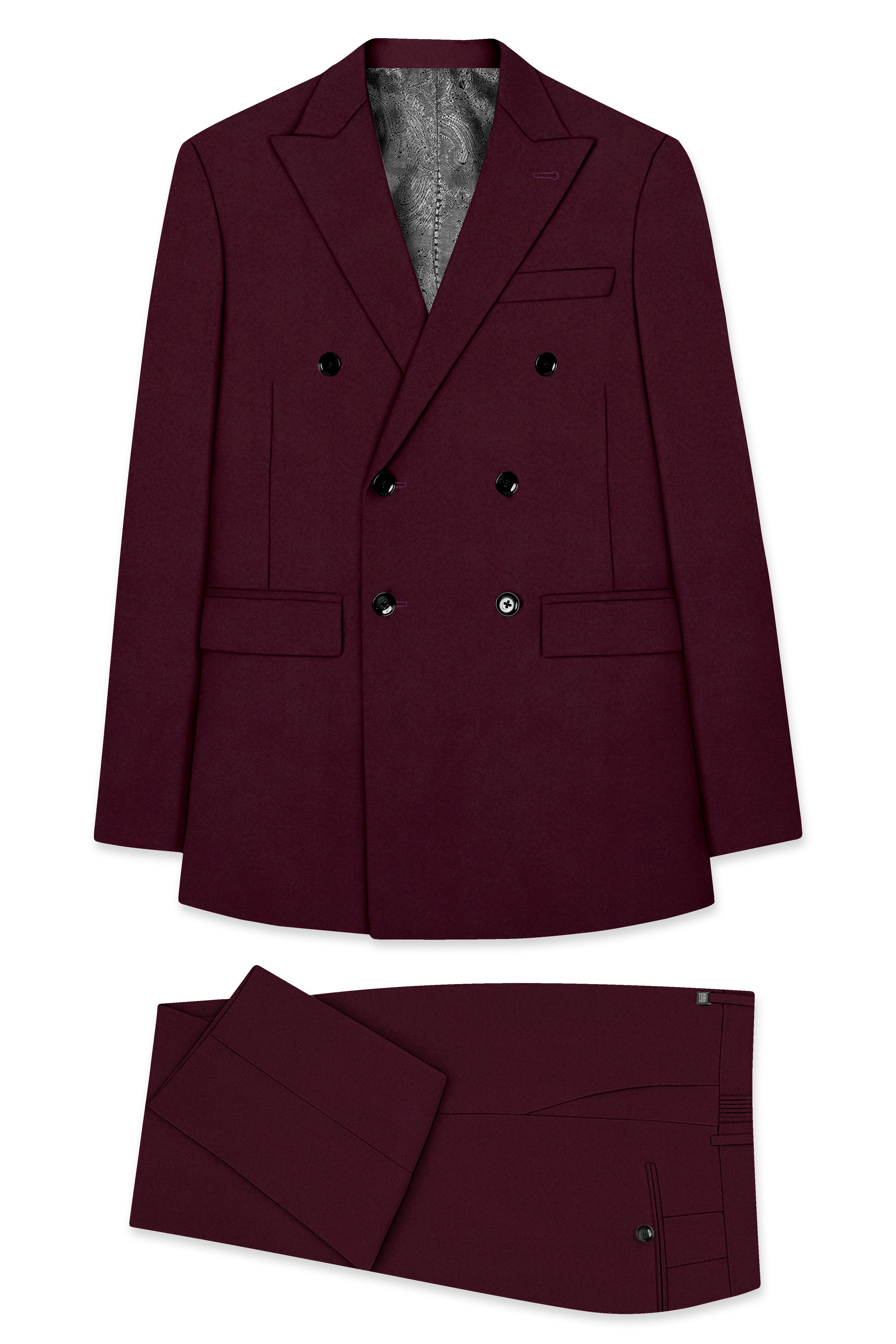 Flexmaro-Korean Crater Maroon 4-Way Stretch Wool Rich Double Breasted Suit