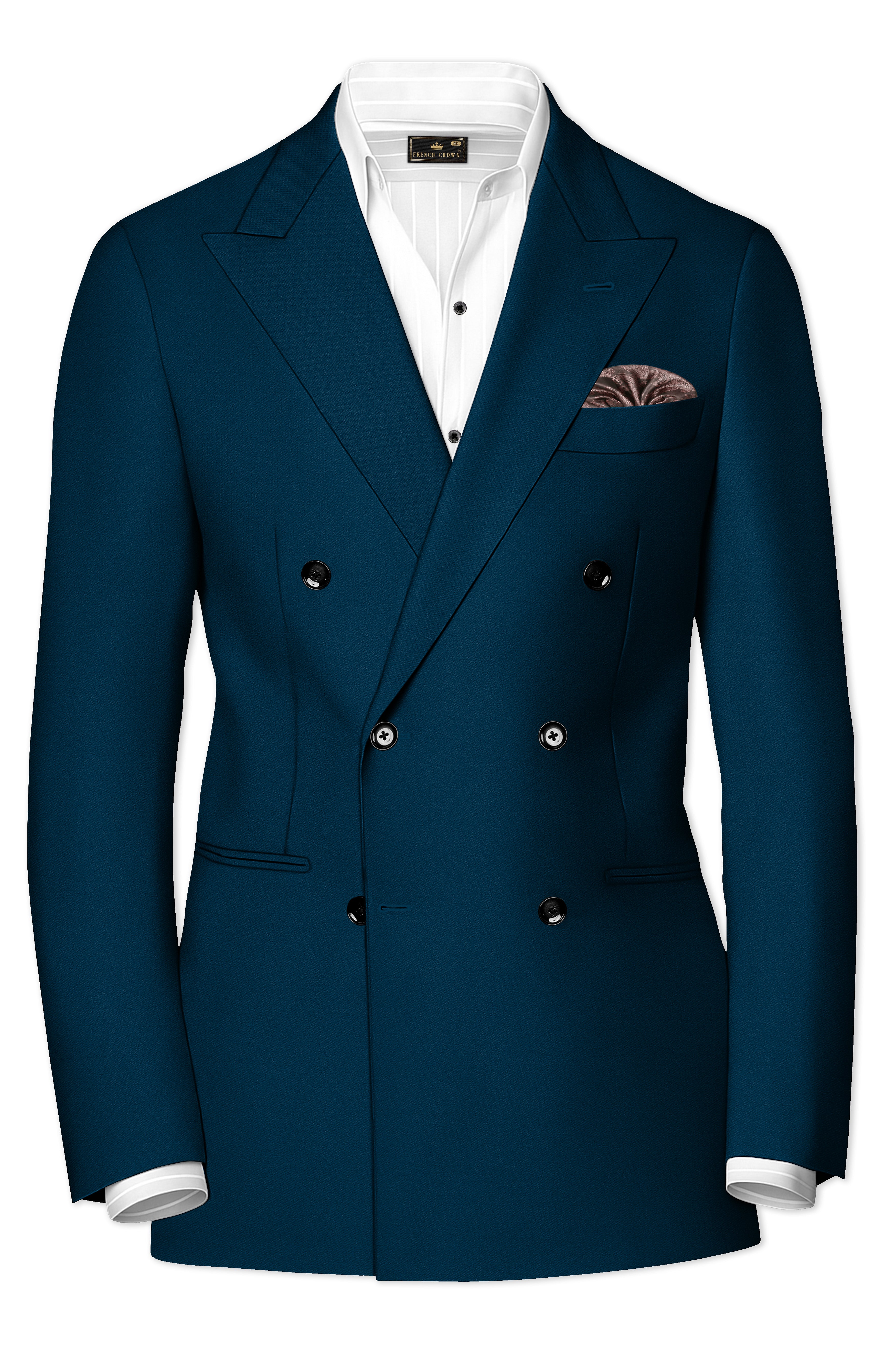Aureblu-Korean Prussian Blue 4-Way Stretch Wool Rich Double Breasted Suit