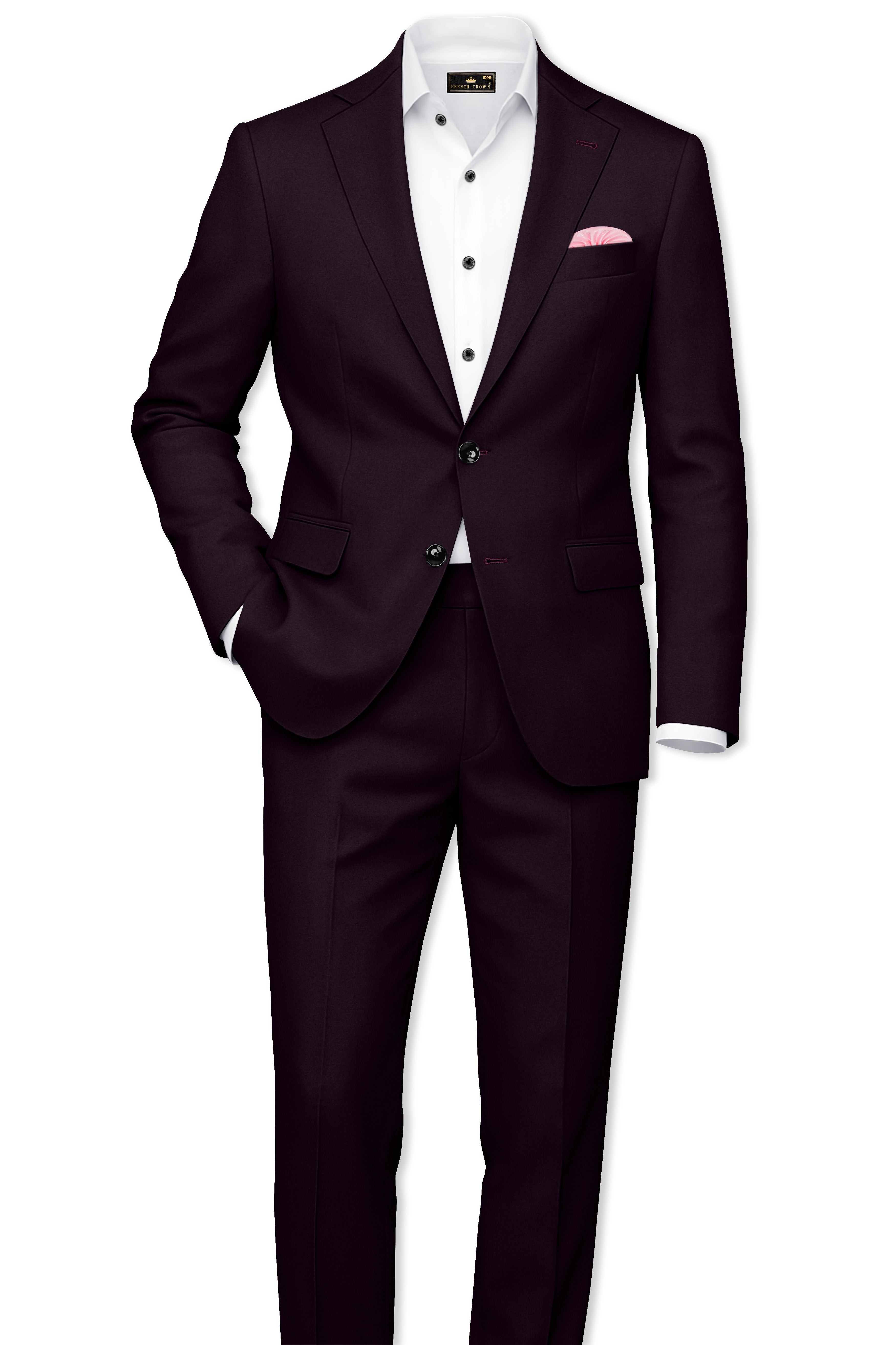 Marenzo-Korean Seal Maroon 4-Way Stretch Wrinkle-Free Wool Rich Single Breasted Suit