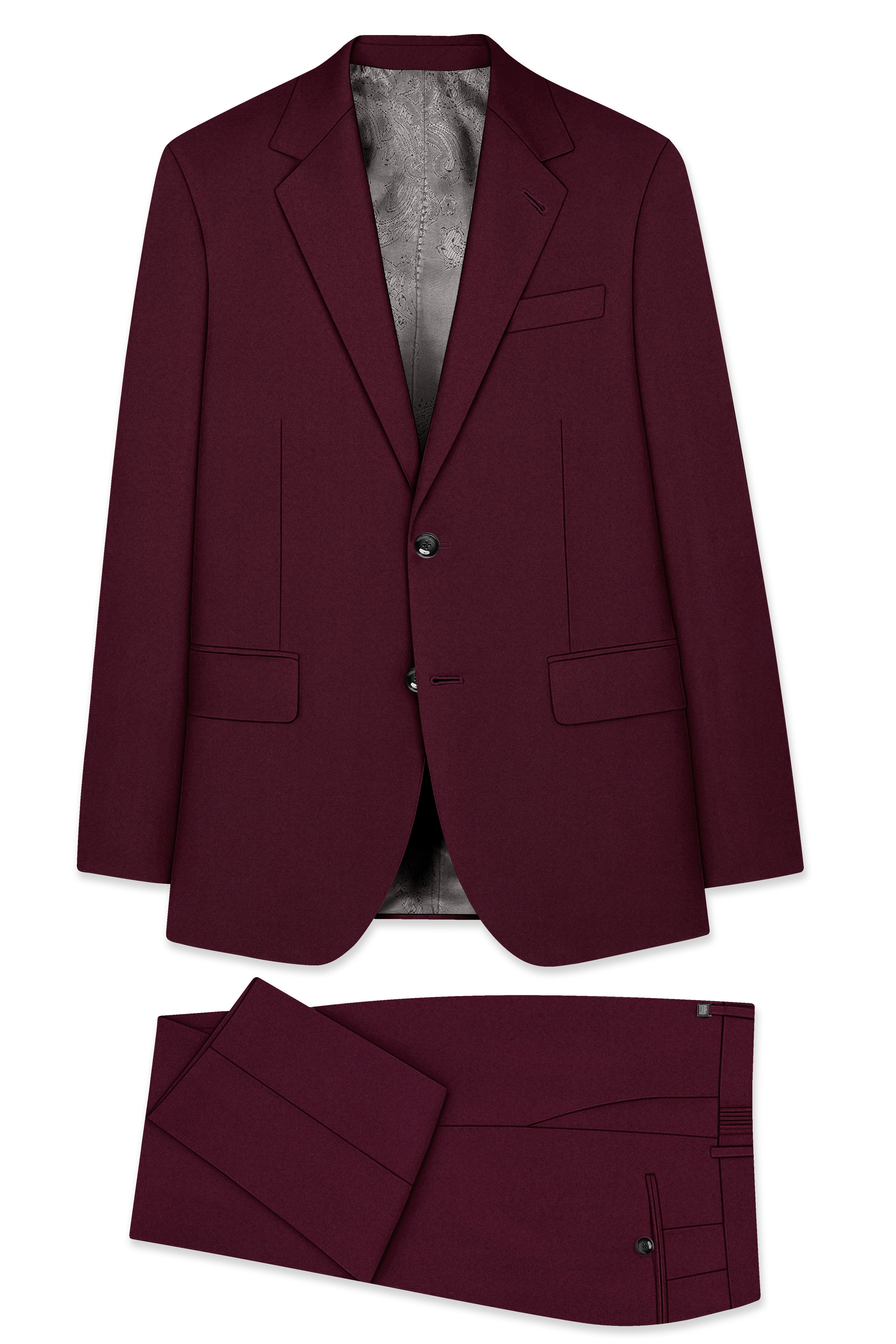 Flexmaro-Korean Crater Maroon 4-Way Stretch Wool Rich Single Breasted Suit