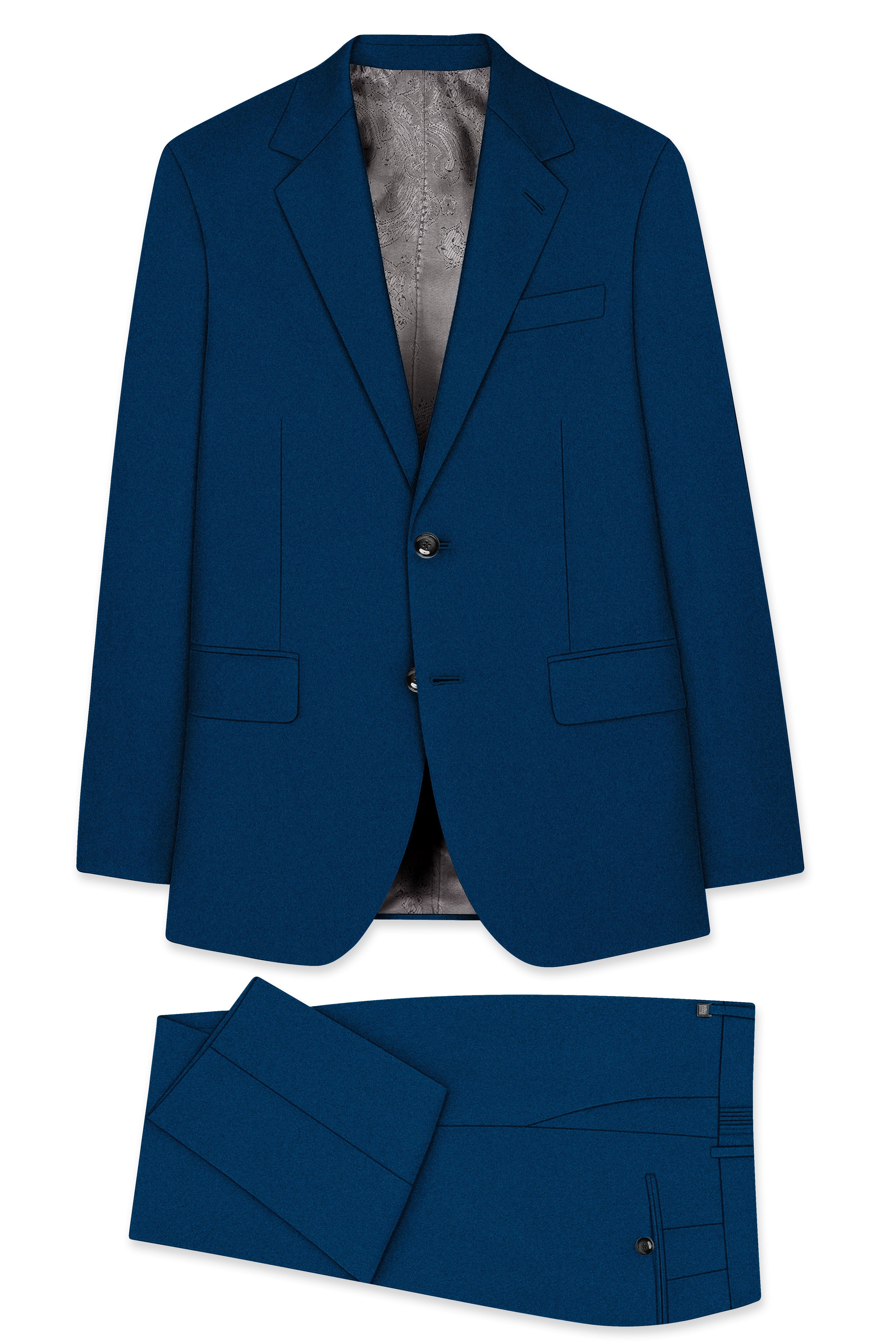 Aureblu-Korean Prussian Blue 4-Way Stretch Wrinkle-Free Wool Rich Single Breasted Suit