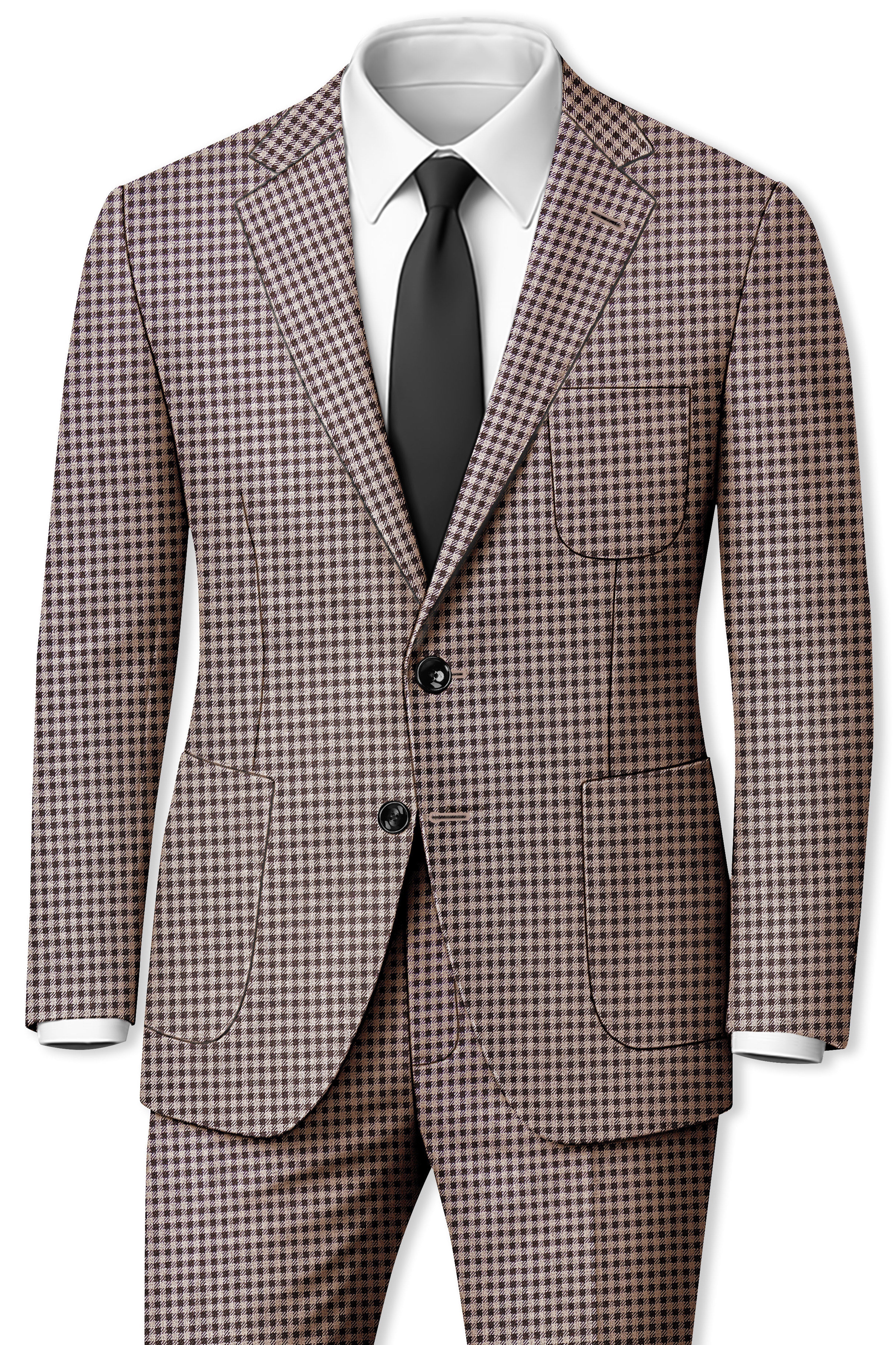 Imperium-Emperor Brown And Swiss Cream Gingham Plaid Tweed Single Breasted Sports Suit