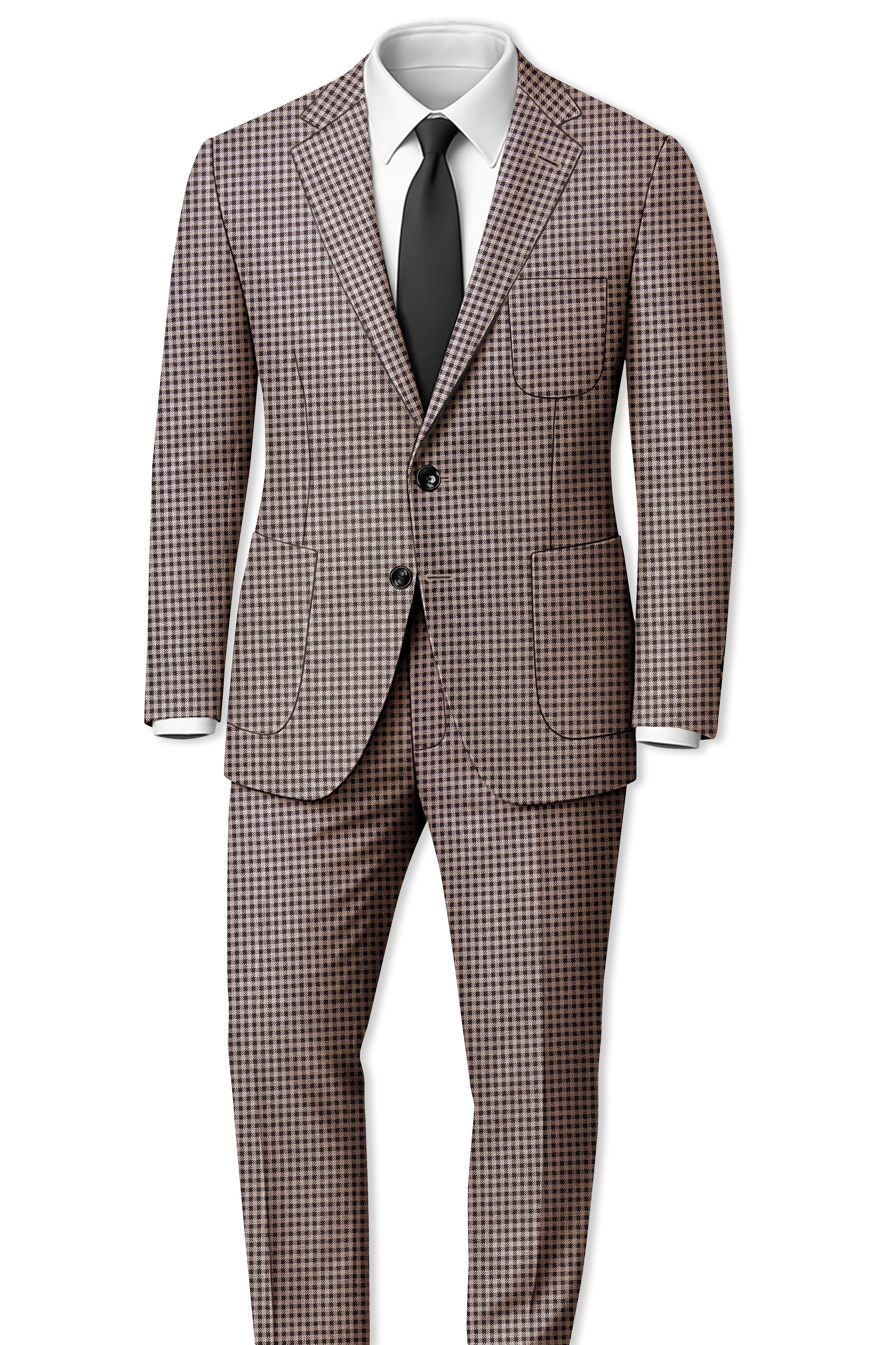 Imperium-Emperor Brown And Swiss Cream Gingham Plaid Tweed Single Breasted Sports Suit