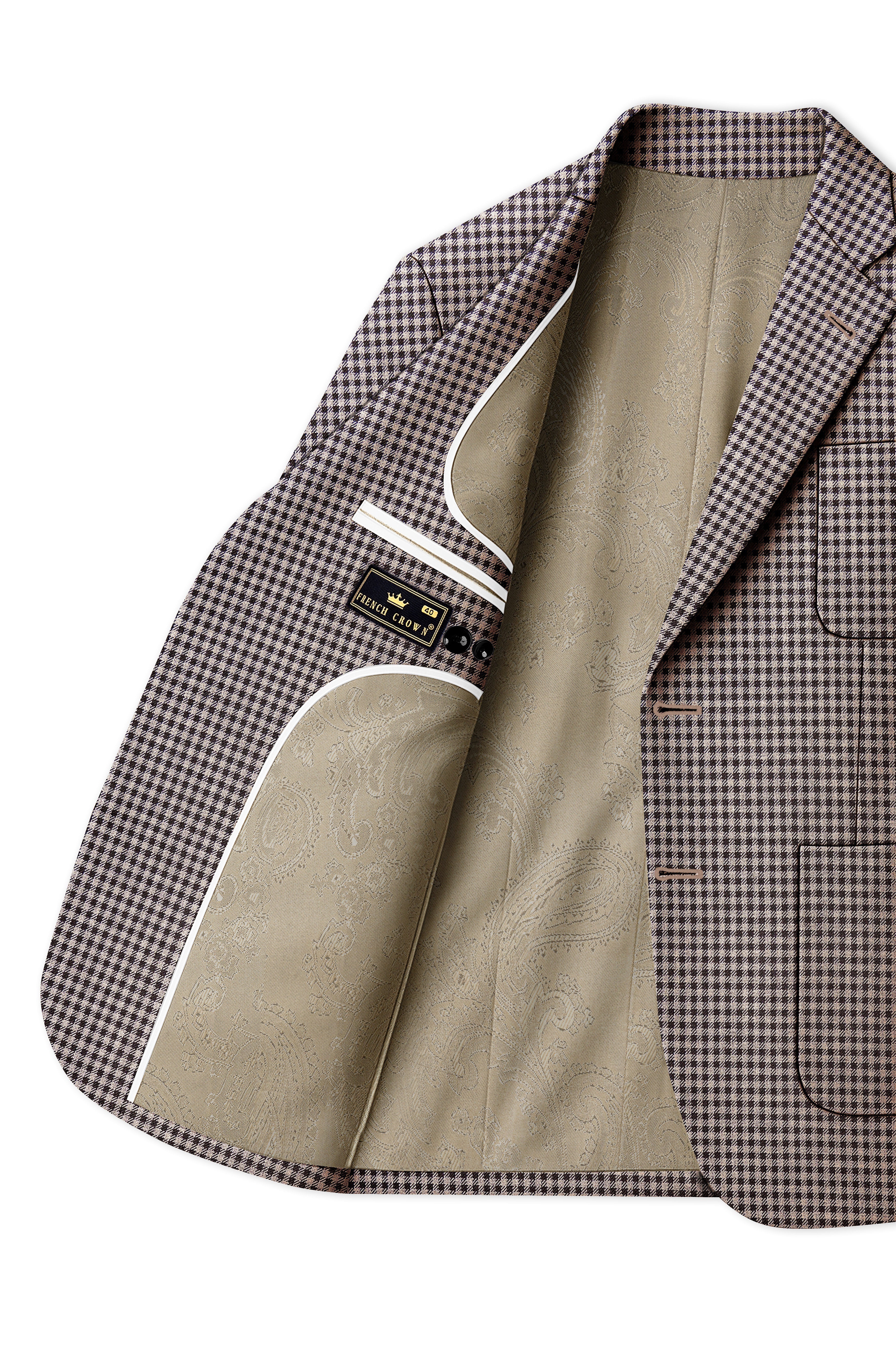Imperium-Emperor Brown And Swiss Cream Gingham Plaid Tweed Single Breasted Sports Suit