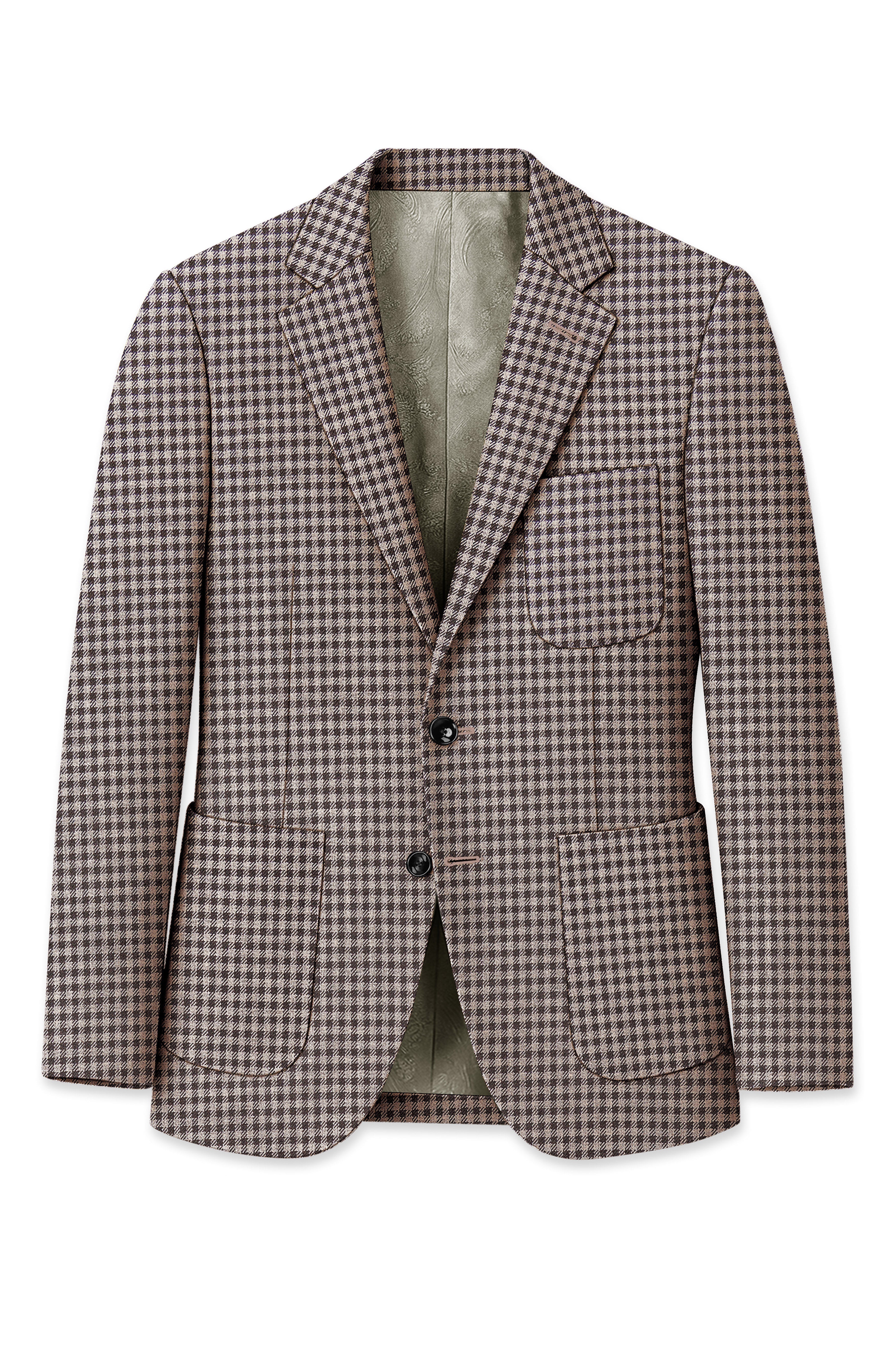 Imperium-Emperor Brown And Swiss Cream Gingham Plaid Tweed Single Breasted Sports Suit