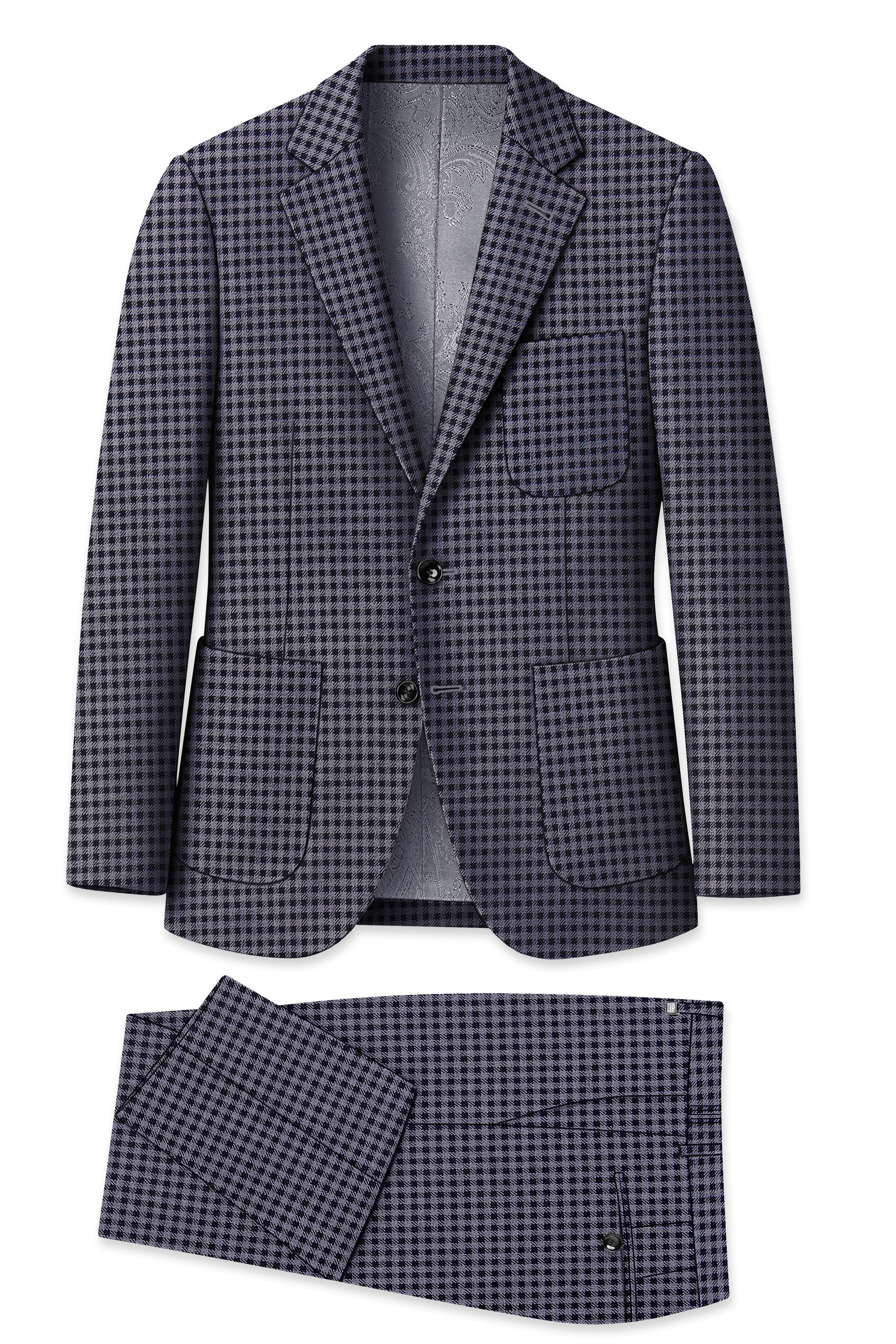 Zenith-Mirage Blue And venus Gray Gingham Plaid Tweed Single Breasted Sports Suit
